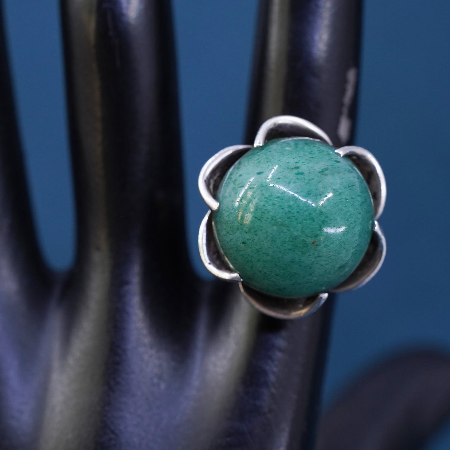 Size 5.5, vintage southwestern SP sterling 925 silver handmade crown ring jade