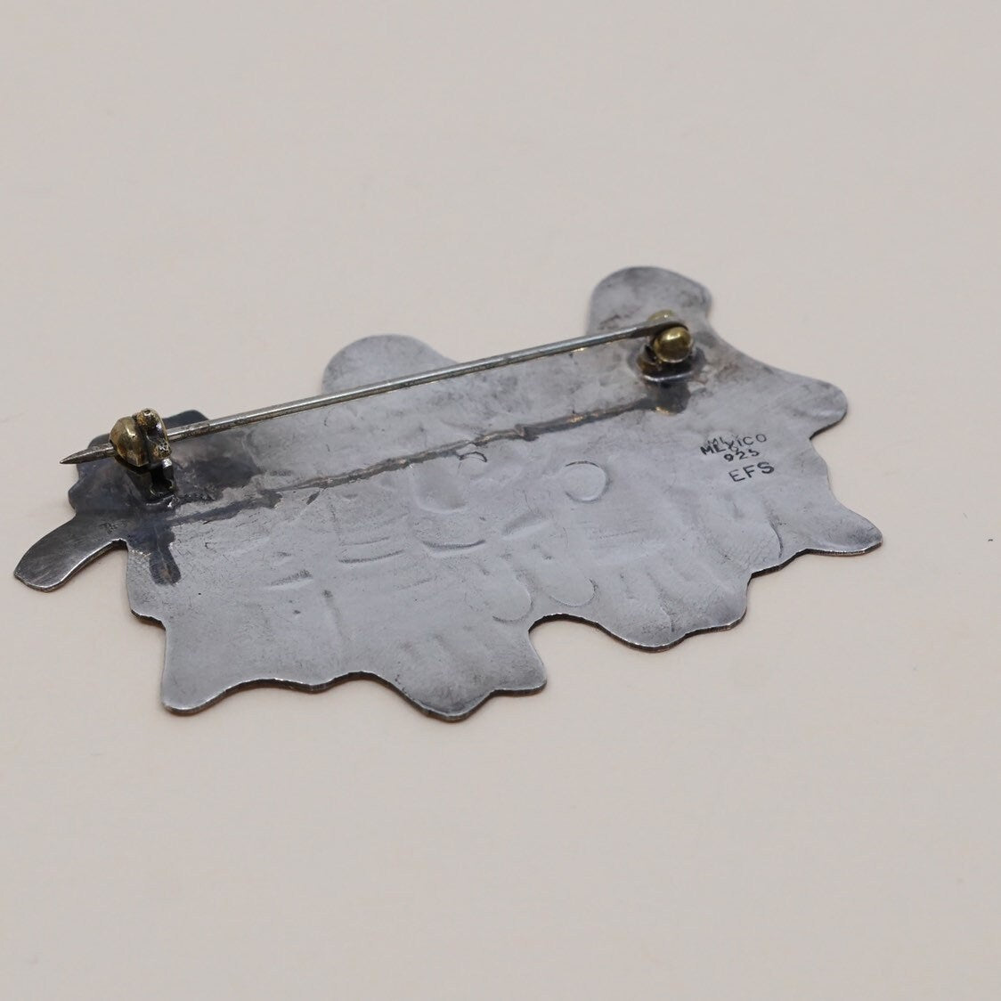 Antique sterling silver handmade brooch, solid 925 silver save the children with hearts, stamped "Mexico 925 EFS”