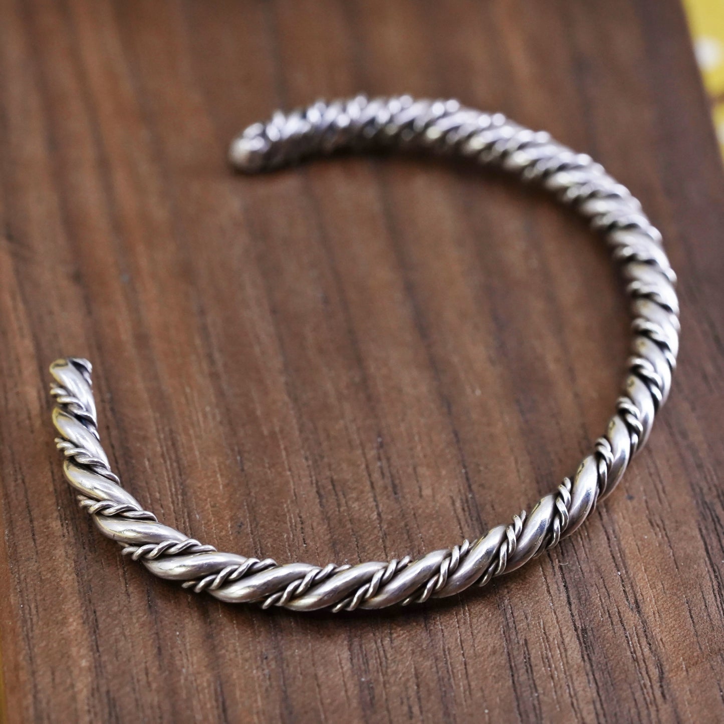 6.25”, Vintage Sterling silver handmade bracelet, 925 twisted cable cuff
