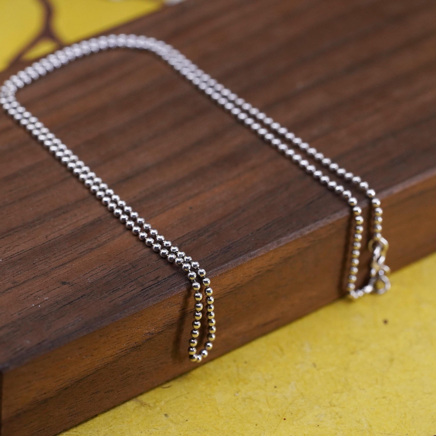 16”, 1mm, vintage Sterling silver beads necklace, Italy 925 curb chain beads
