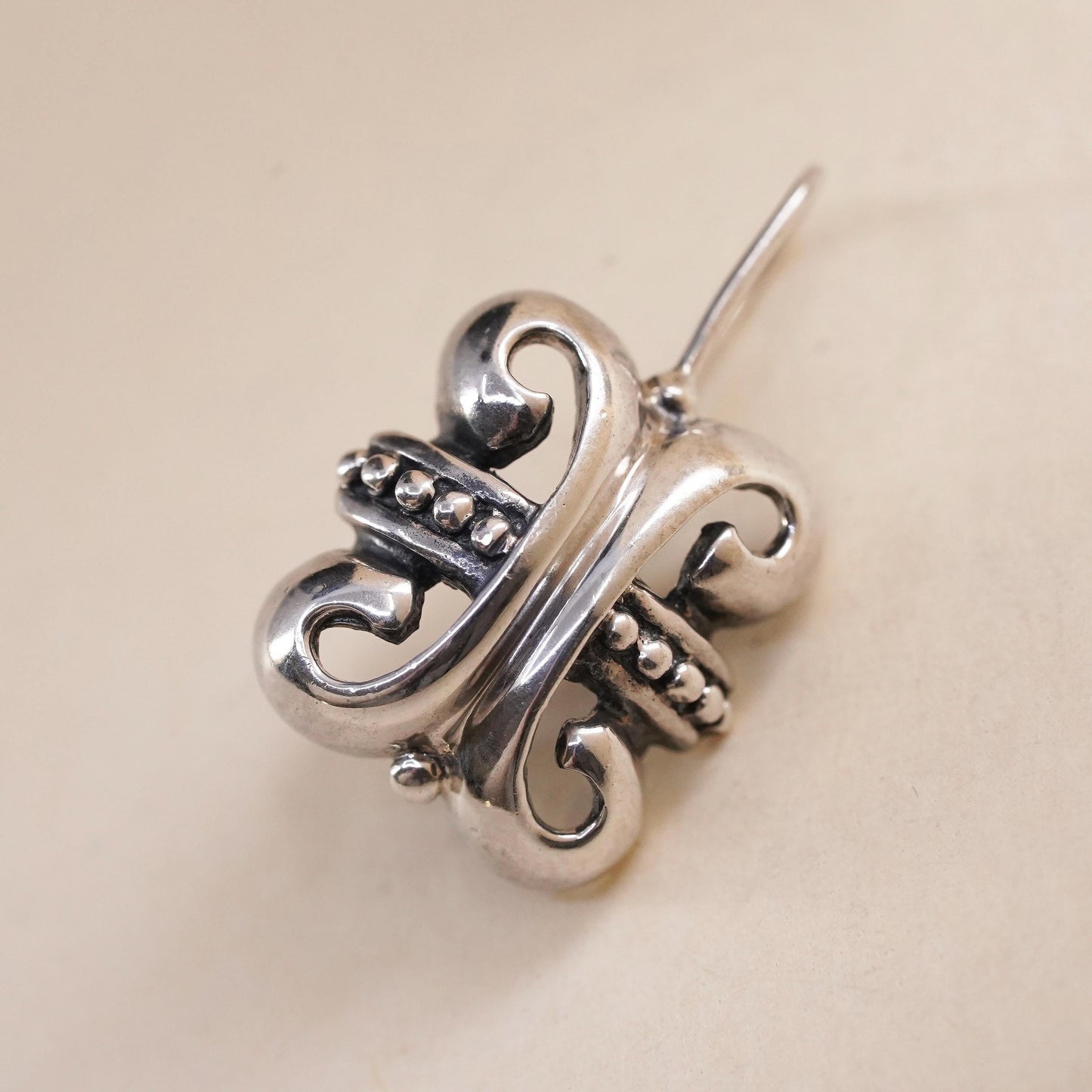 Vintage sterling 925 silver single earring, fashion filigree dangle