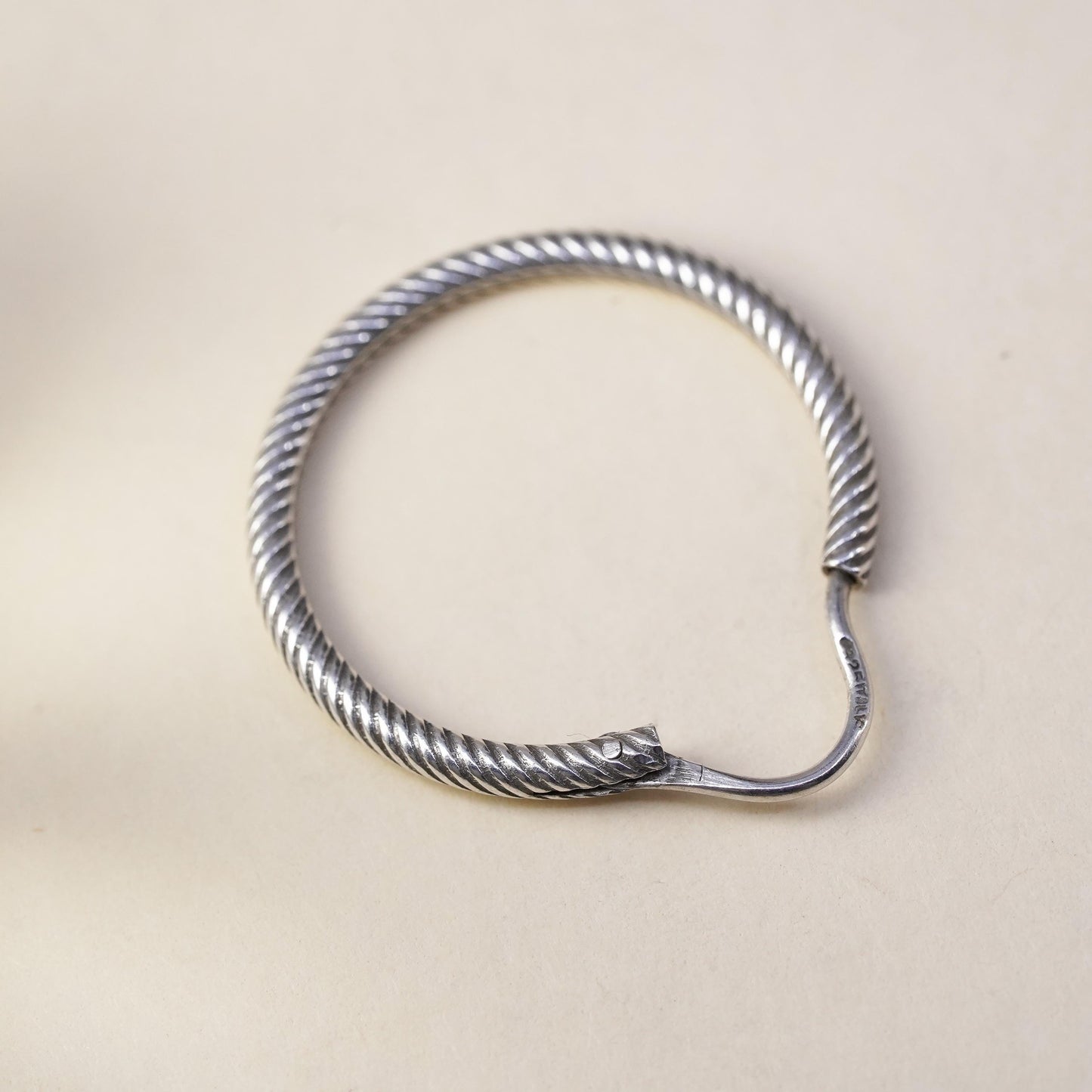 0.75", Vintage sterling silver loop single earring, fashion cable twisted hoop