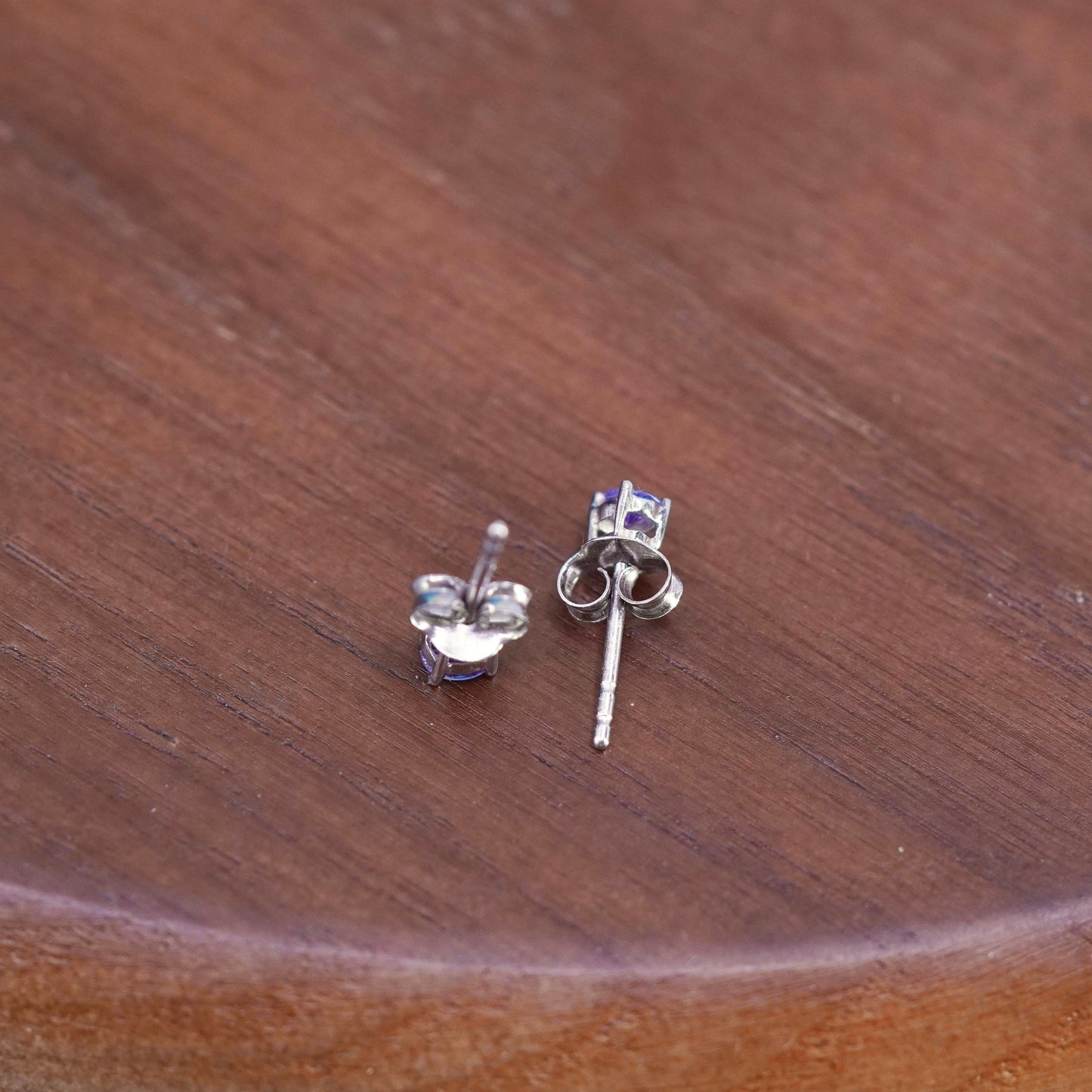 Vintage Sterling silver handmade earrings, 925 studs with amethyst
