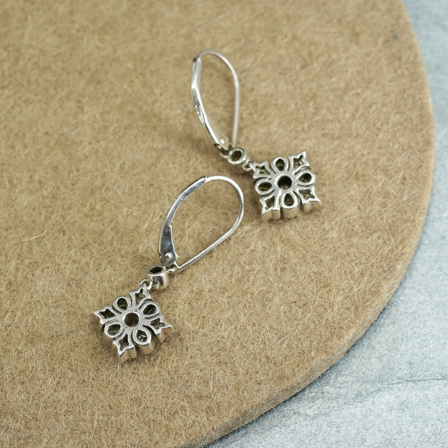Vintage Sterling 925 silver handmade earrings with cluster diamond details