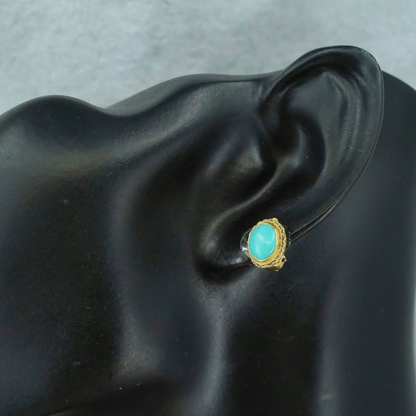 gold over Sterling 925 silver handmade earrings, oval clip on with turquoise