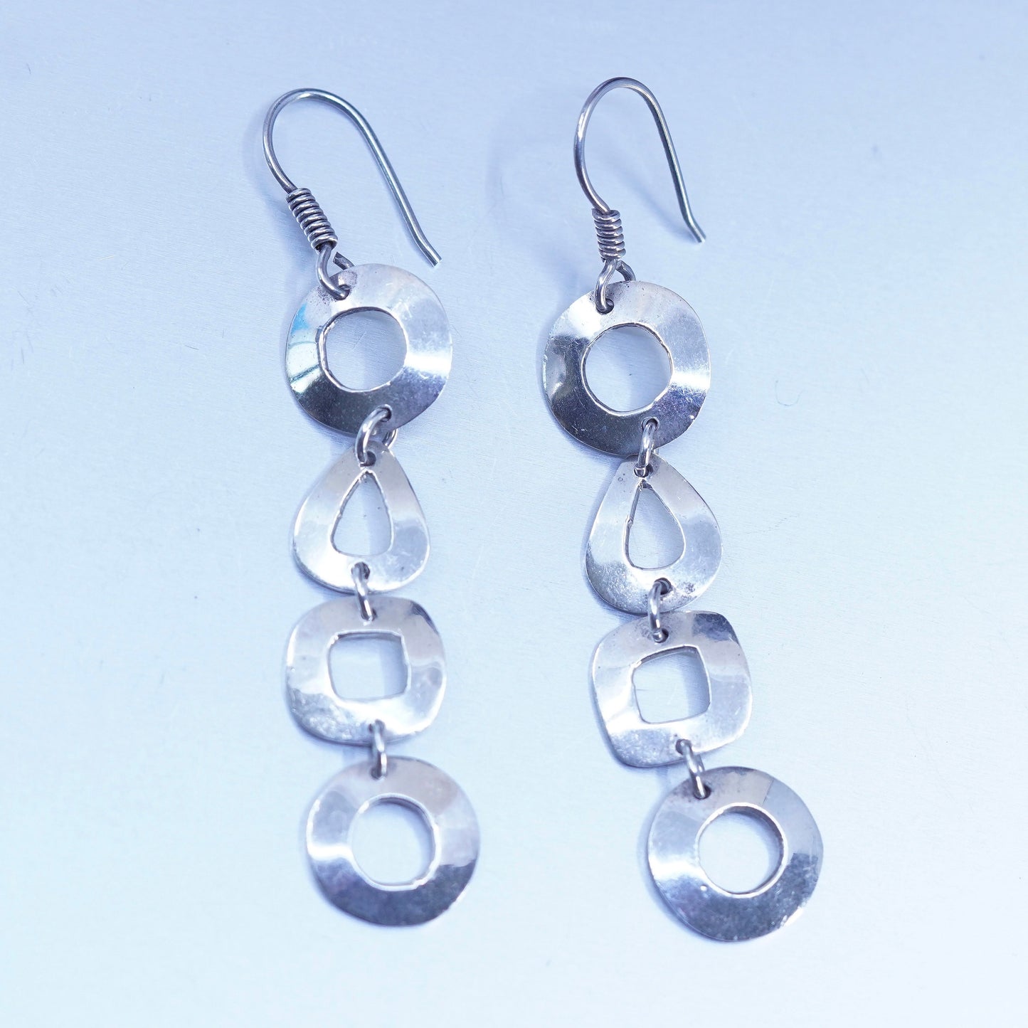 Mexican Sterling 925 silver handmade entwined circle teardrop discs earrings
