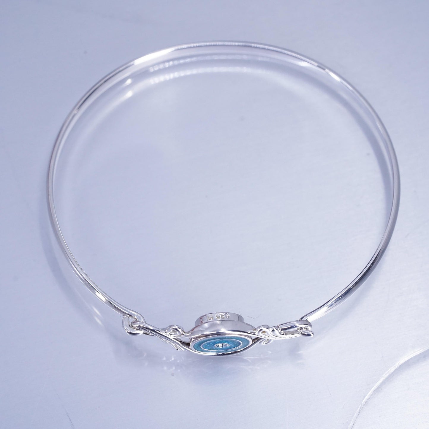 7.5”, Sterling 925 silver bracelet, hinged interchangeable bangle with enamel