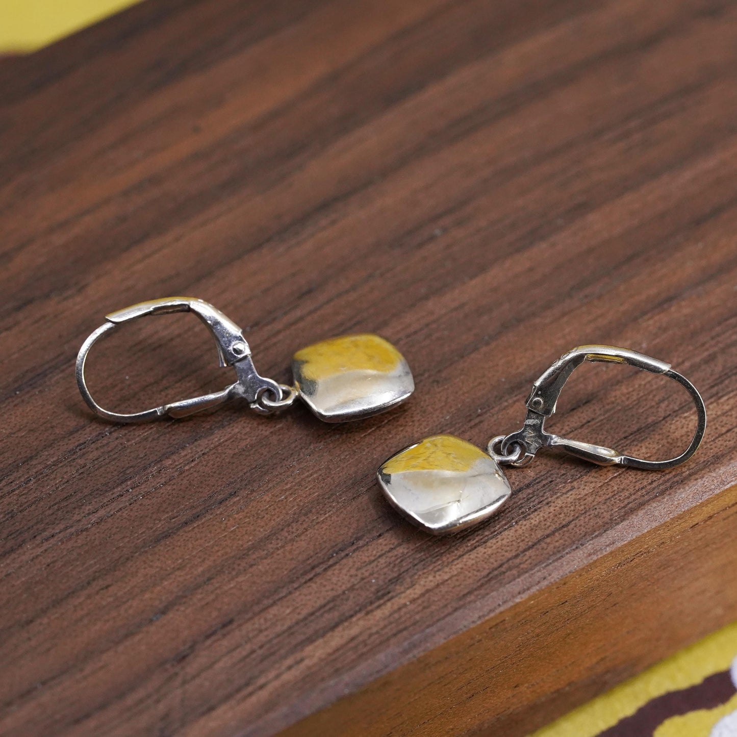 Vinatge vermeil gold over Sterling 925 Silver square dangle Earrings lever back
