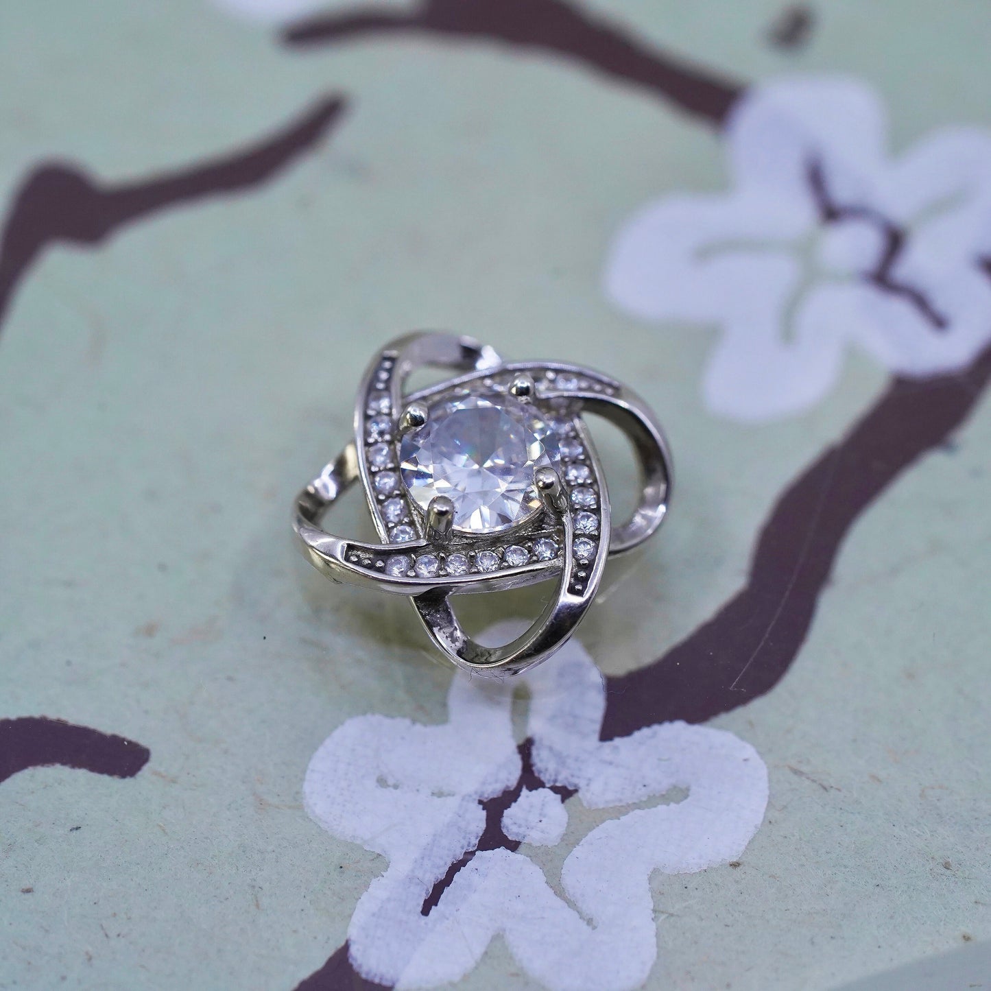 Vintage sterling silver cz crystal pendant, 925 pendant