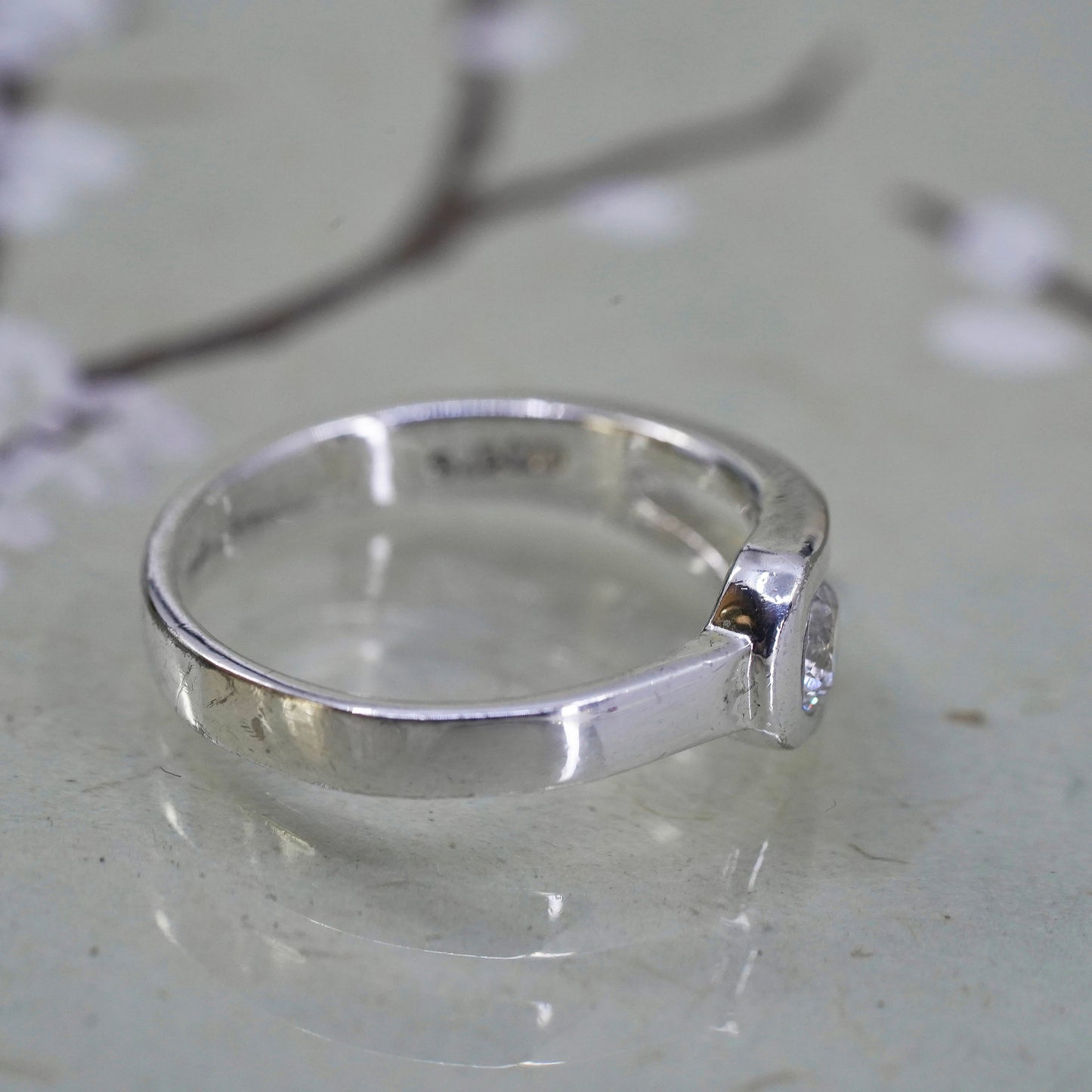 Size 8, Vintage sterling silver handmade ring, engagement ring with cz