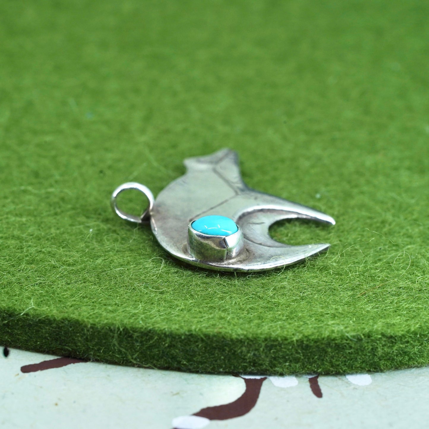 Native American Navajo MAC Sterling Silver 925 polar bear pendant turquoise