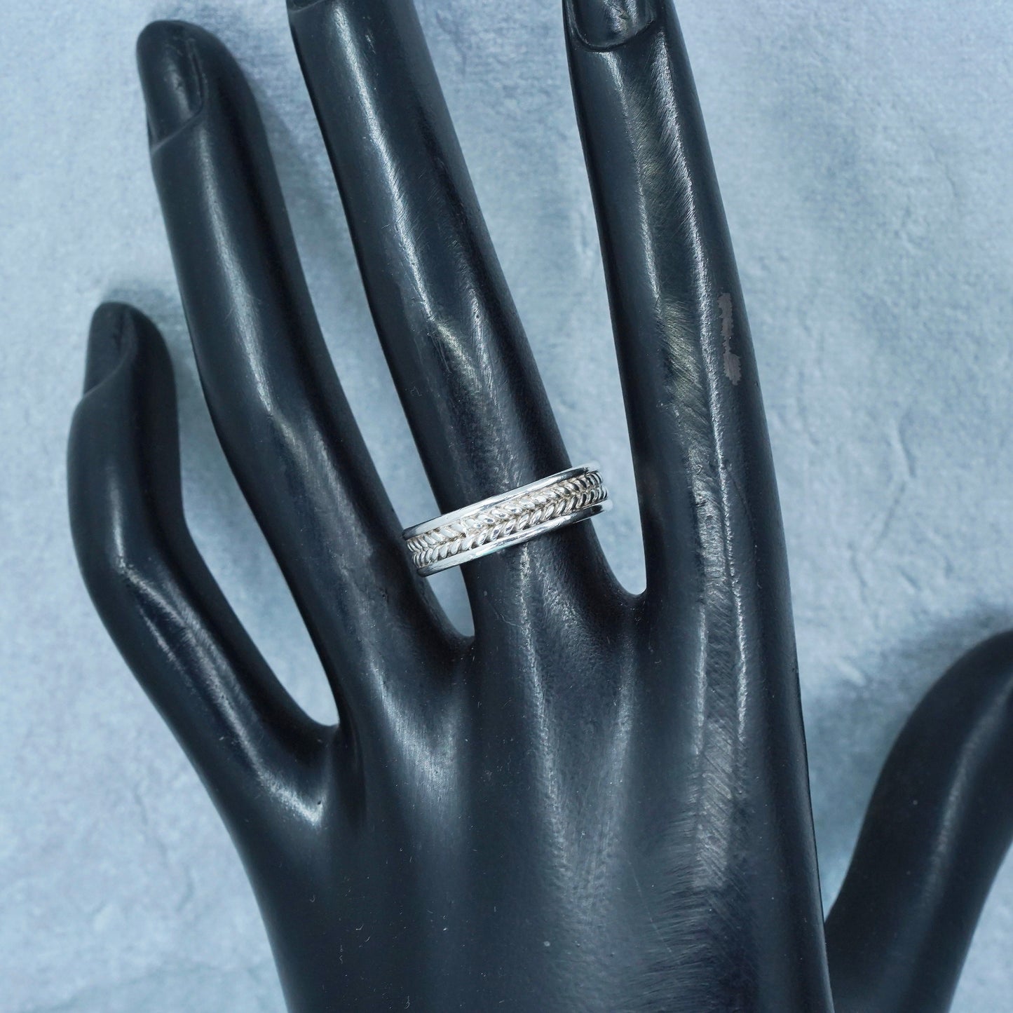 Size 7, southwestern Sterling 925 silver handmade ring, woven textured band