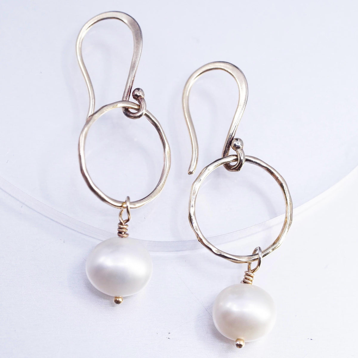 Vintage vermeil gold over Sterling 925 silver circle earrings freshwater pearl