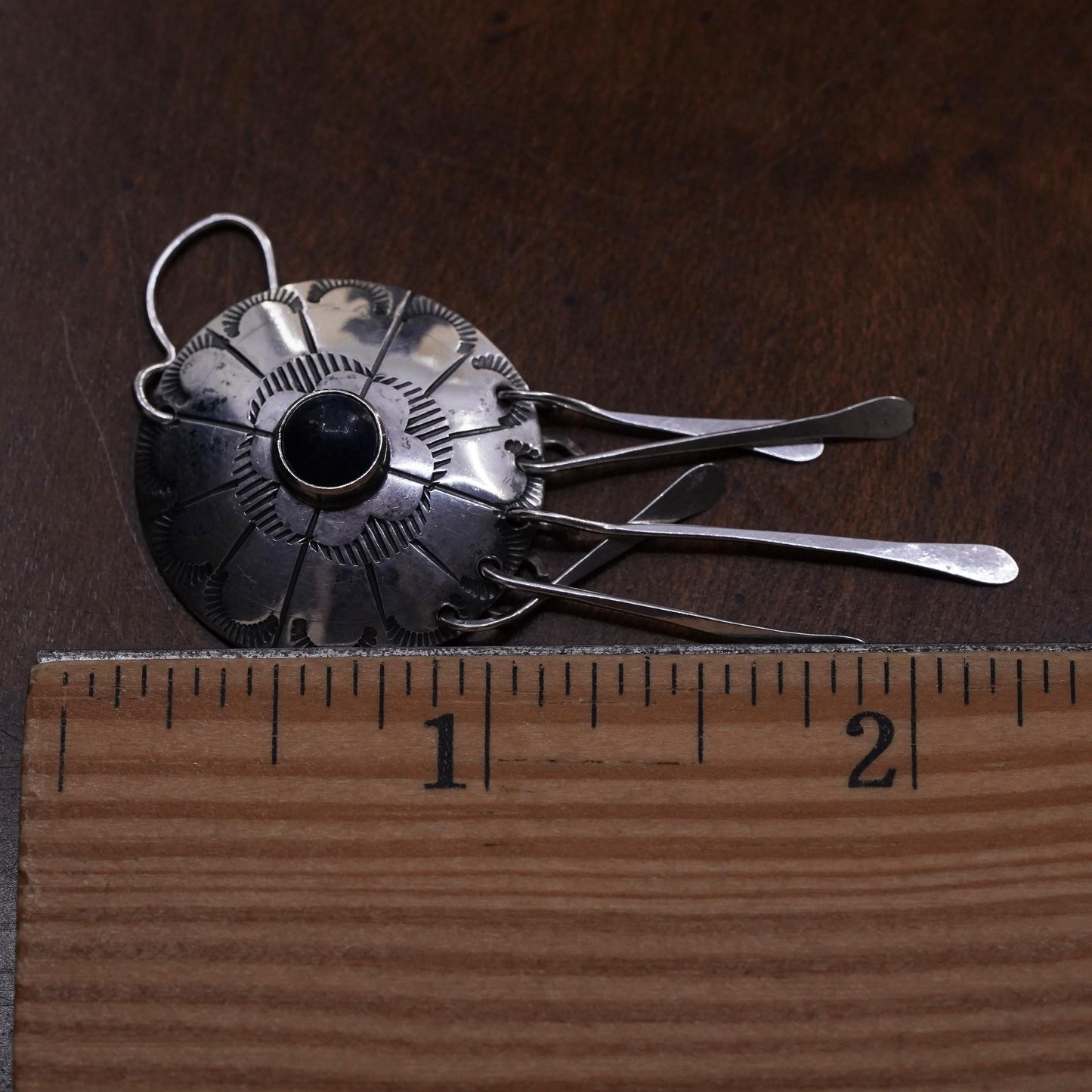 Native American Navajo single earring. Navajo Sterling 925 silver lapis fringe