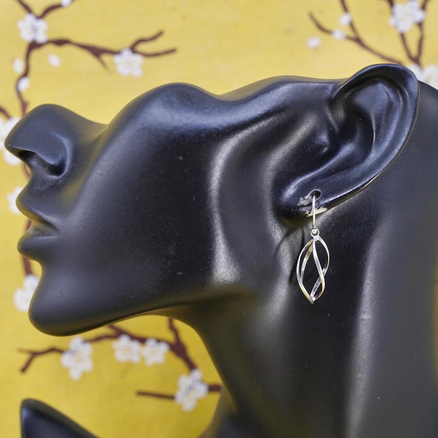 Vintage Sterling silver handmade earrings, 925 twisted dangle