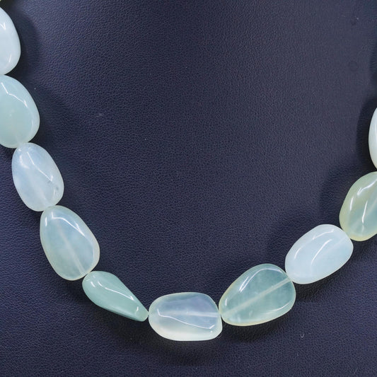 16", Vintage 925 Sterling Silver necklace with green fluorite nugget beads