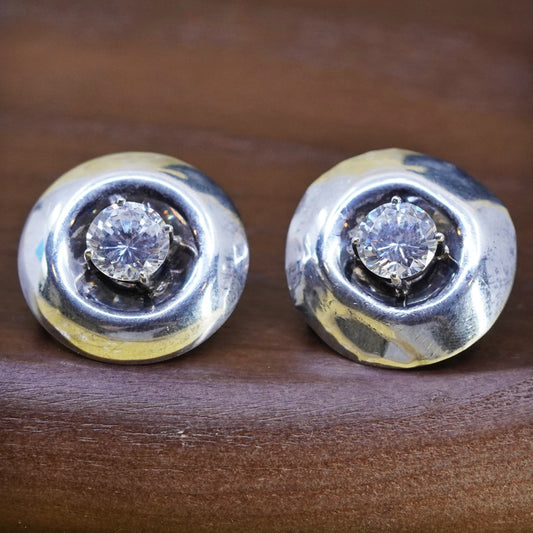 vintage Sterling silver clear round crystal studs, cz earrings