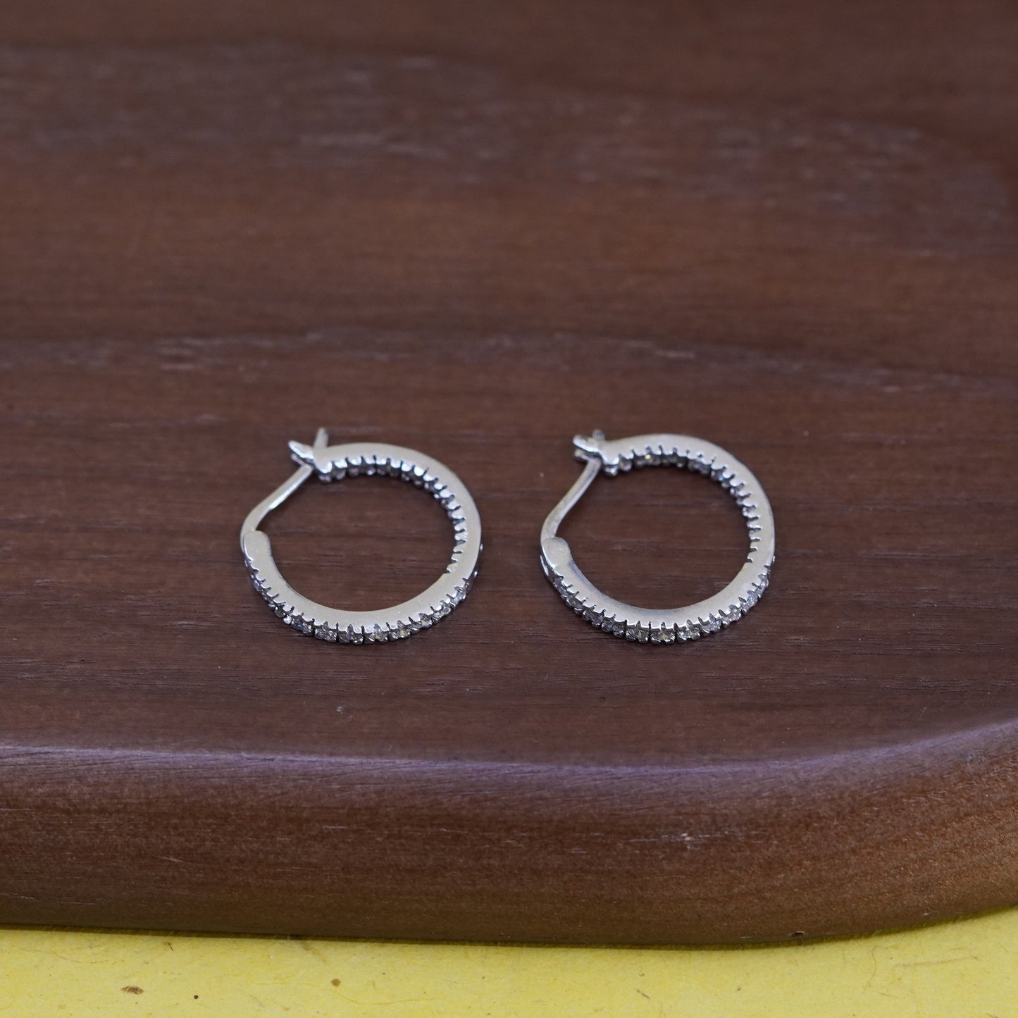 0.75”, Sterling silver handmade earrings, 925 huggie hoops with cluster cz