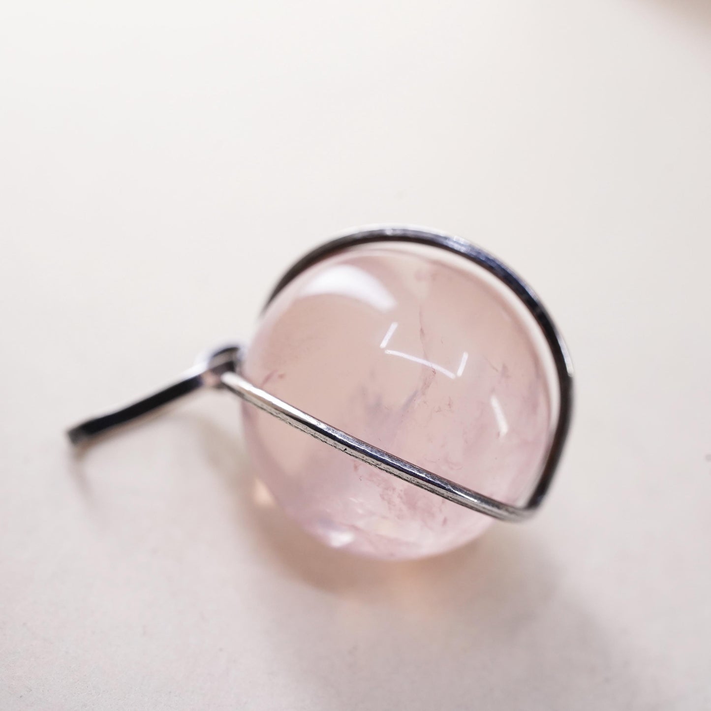 VTG handmade sterling silver charm, solid 925 silver pink quartz bead pendant