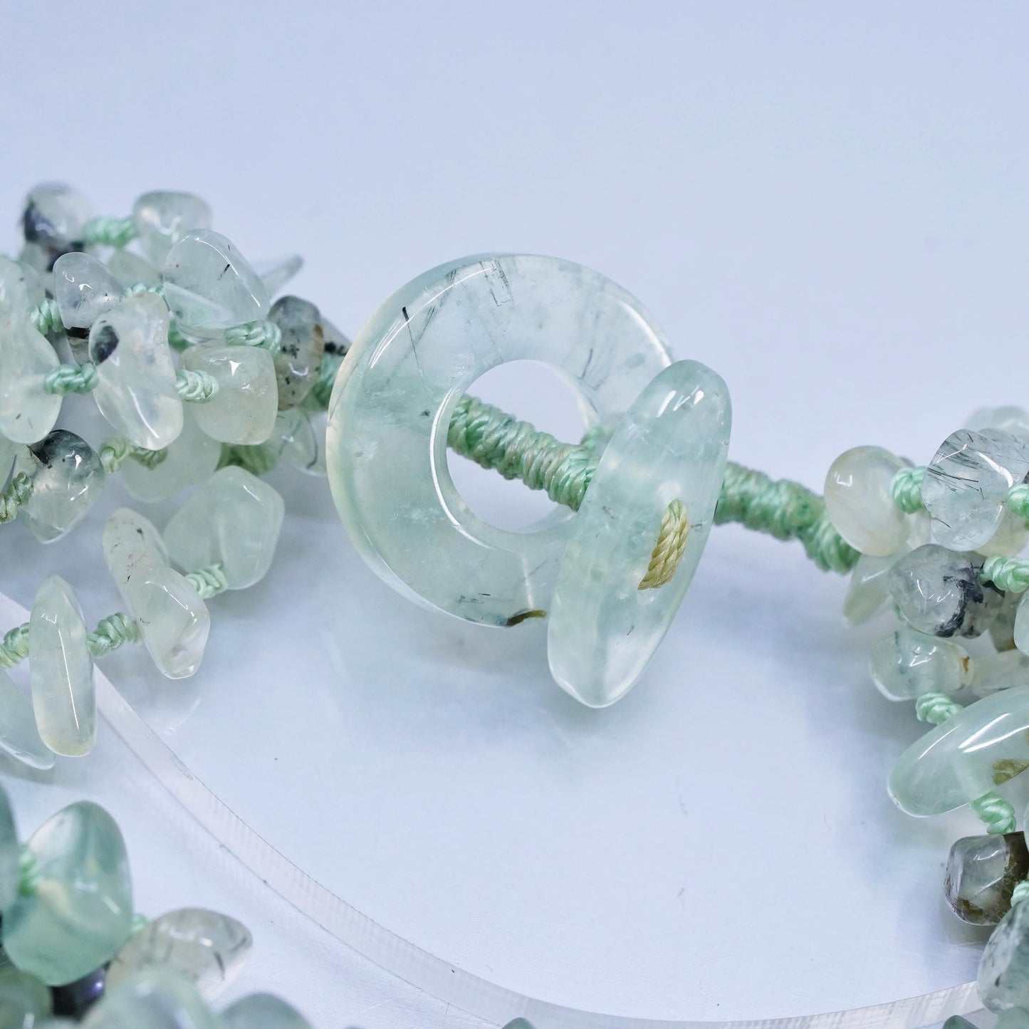 18", vintage multi strands jade bead linen thread necklace black pearl beads