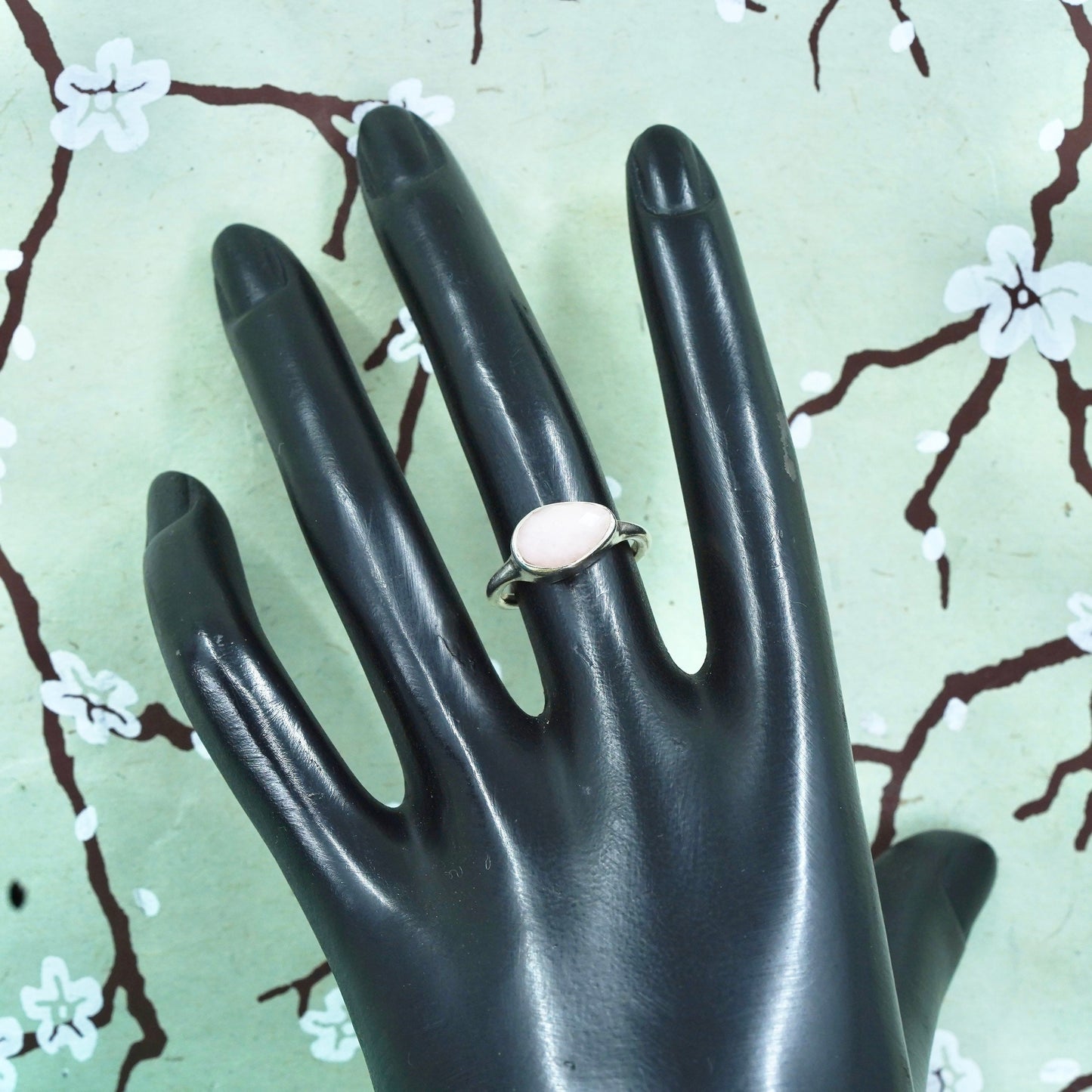 Size 5.5, Vintage sterling silver 925 handmade ring with pink rose quartz