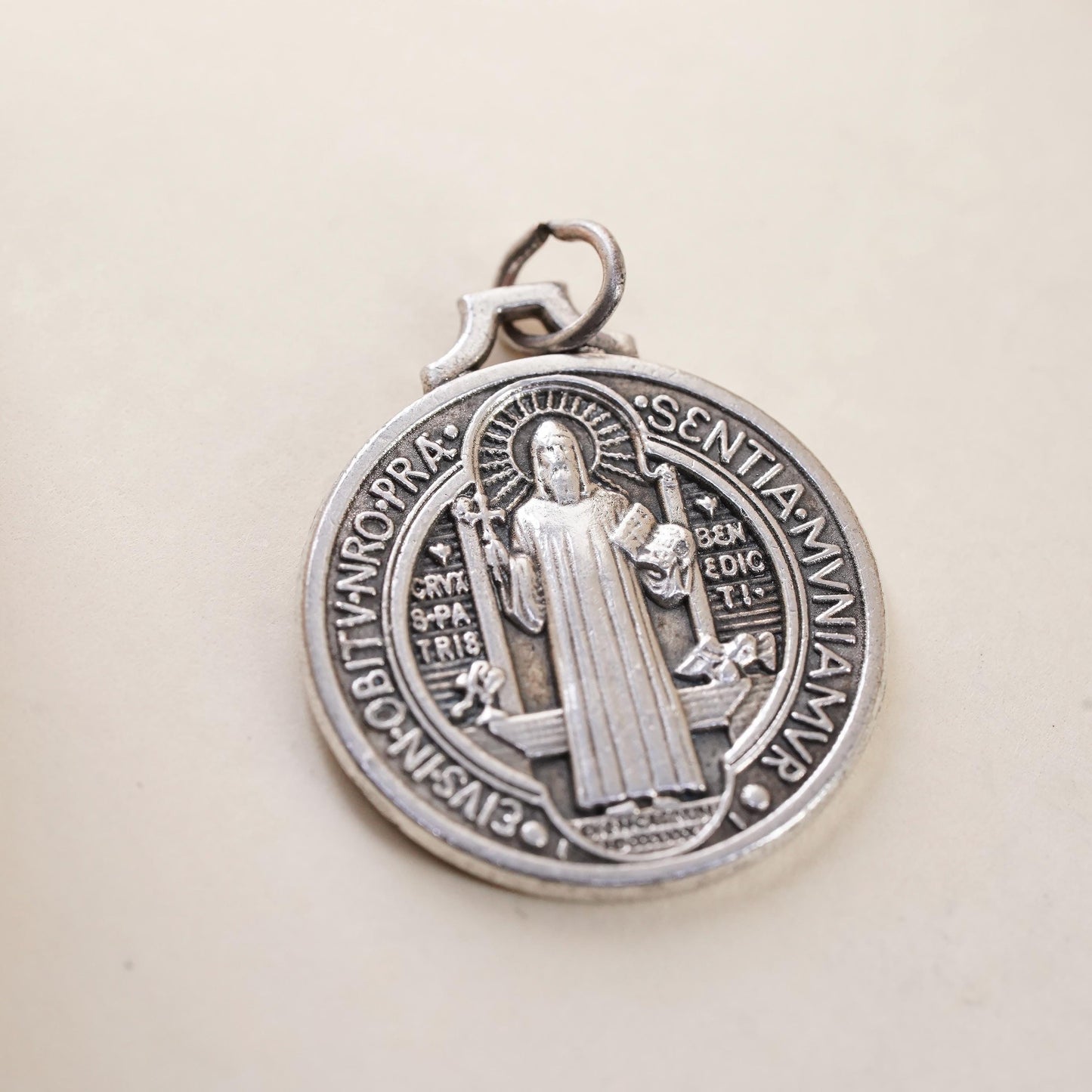 VTG Saint Benedict Pendant Sterling 925 Silver Catholic Charm Protection Medal