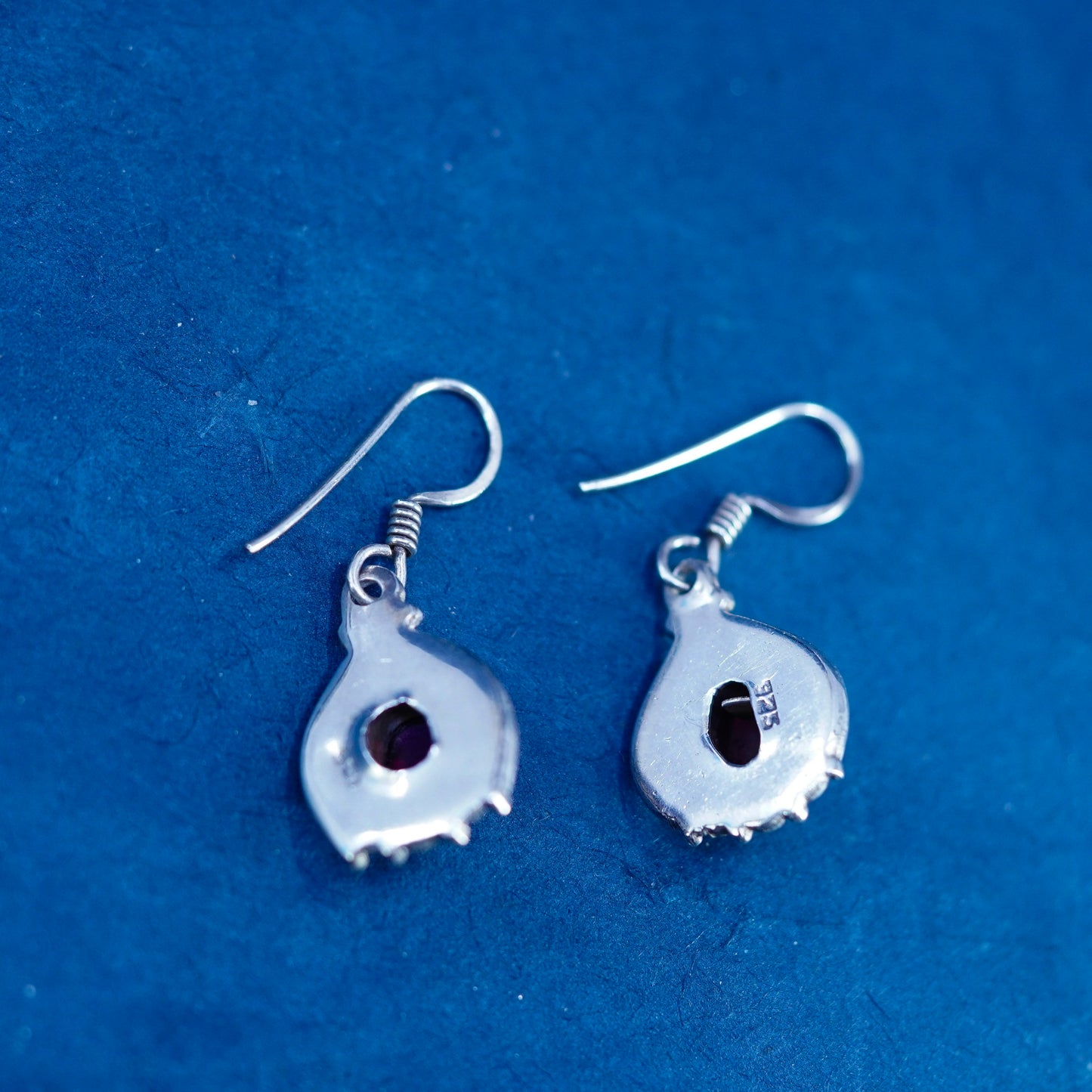 Vintage sterling 925 silver handmade earrings with garnet