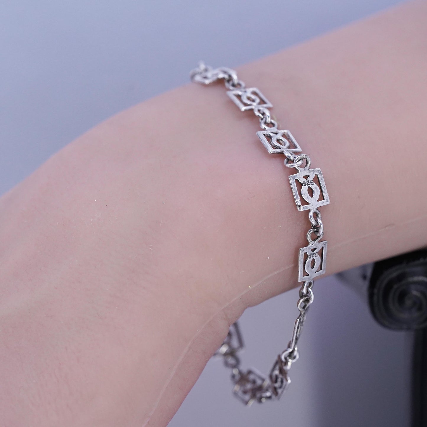 7", Vintage Sterling Silver Handmade Bracelet, 925 fish symbol link chain