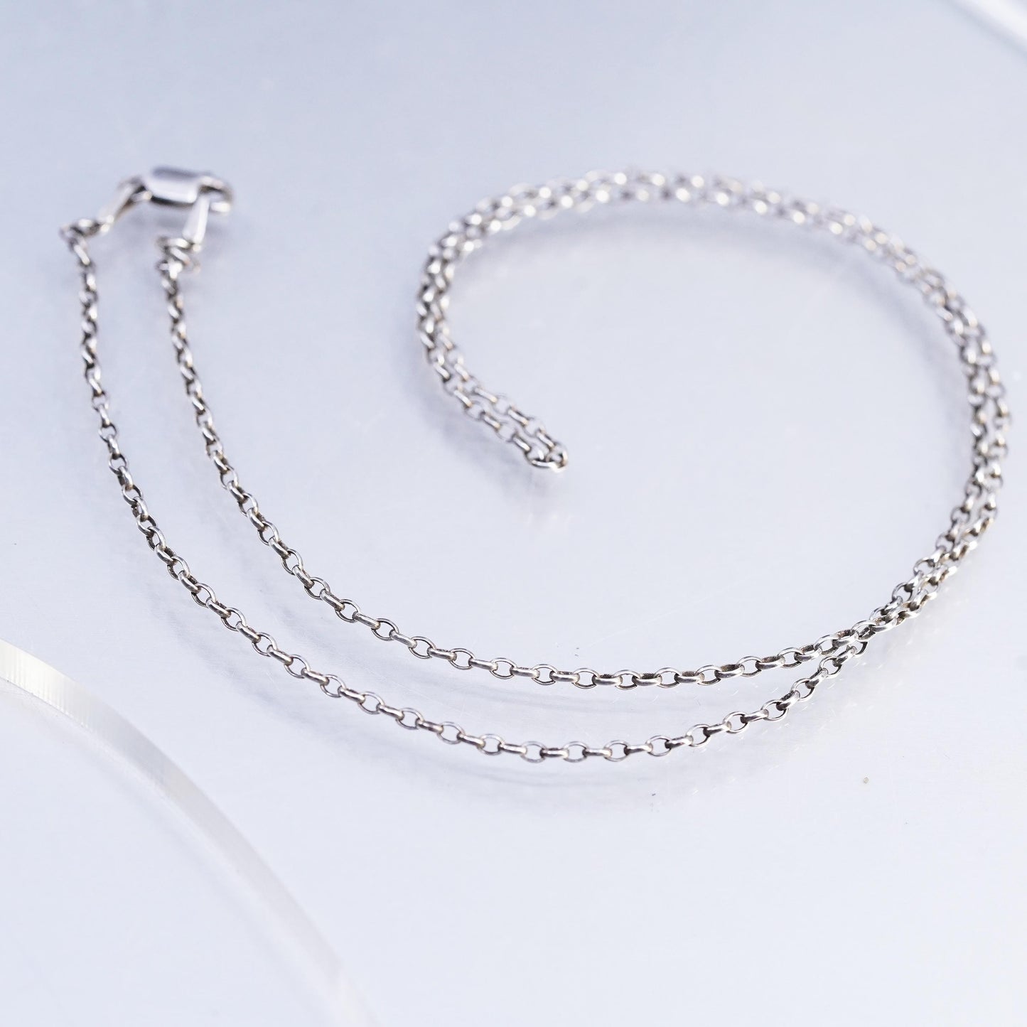 18" 2mm, vintage Sterling 925 silver circle chain necklace