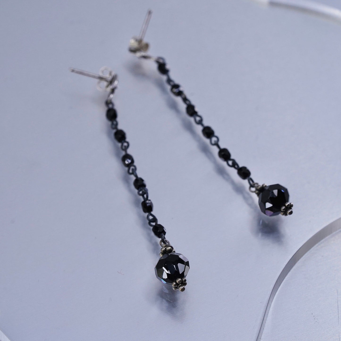 Vintage Sterling 925 silver handmade earrings with black crystal beads