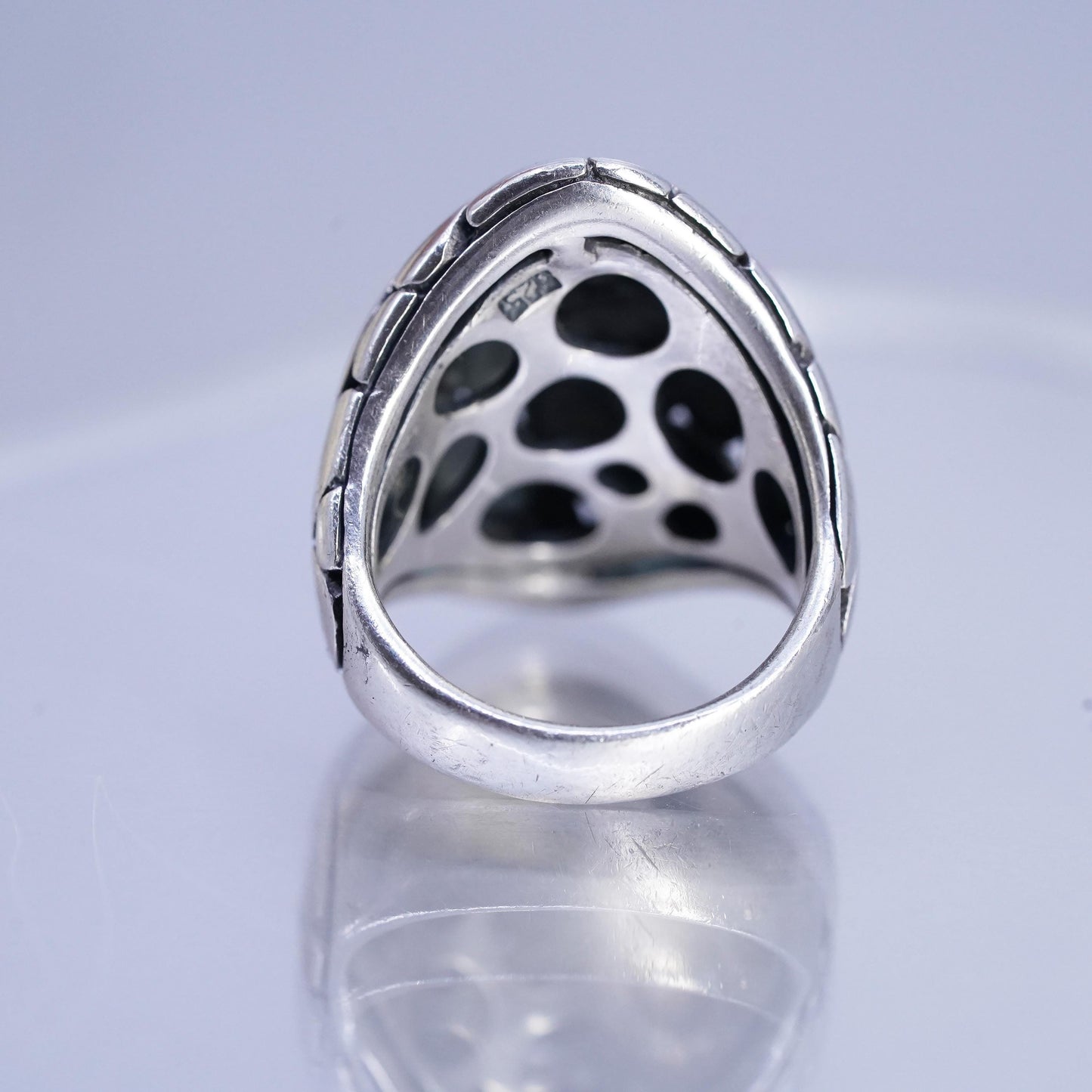 Size 7, Sterling Silver Cocktail Ring 925 Silver Statement Pebble textured Band