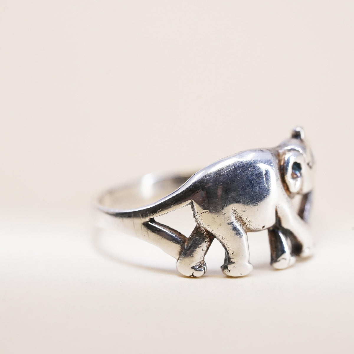 Size 8.25, vintage sterling silver handmade ring. 925 elephant band