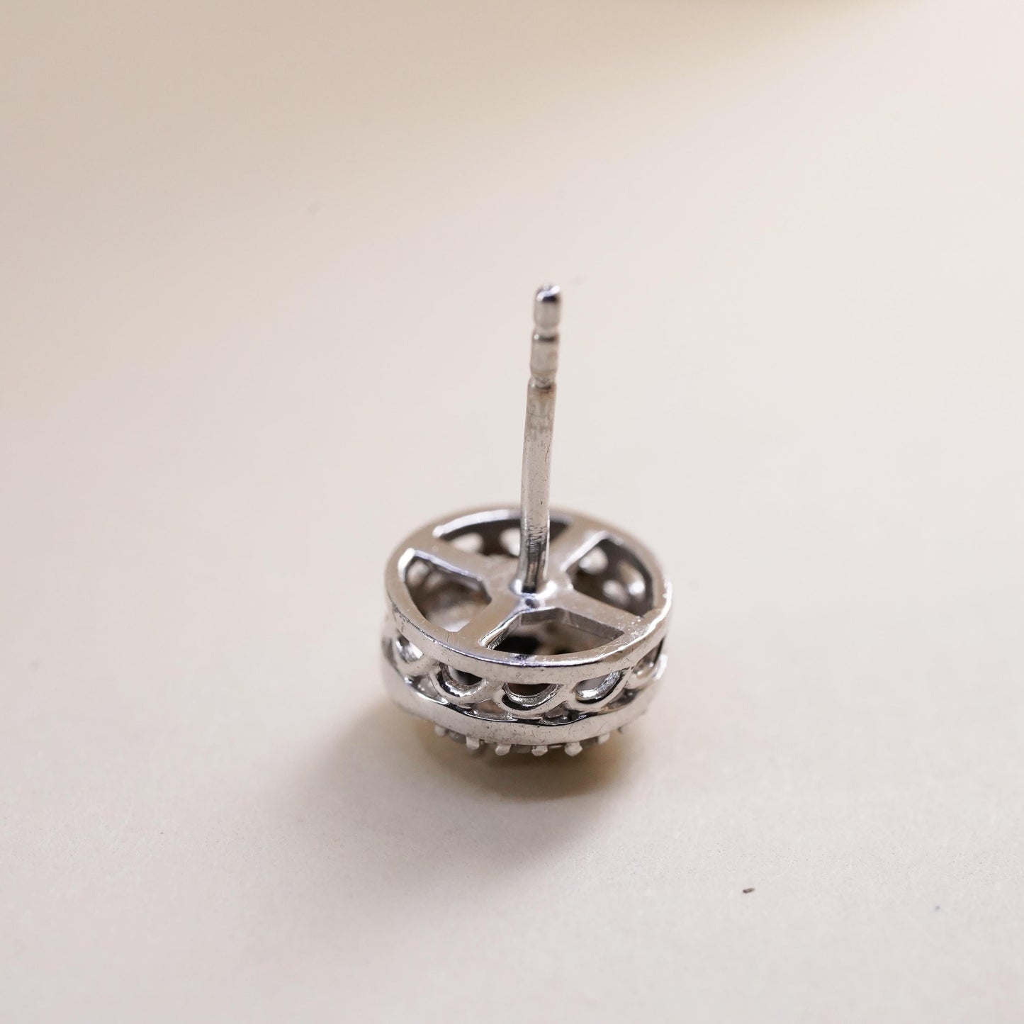 Vintage handmade single earring. Sterling 925 silver stud with cluster diamonds