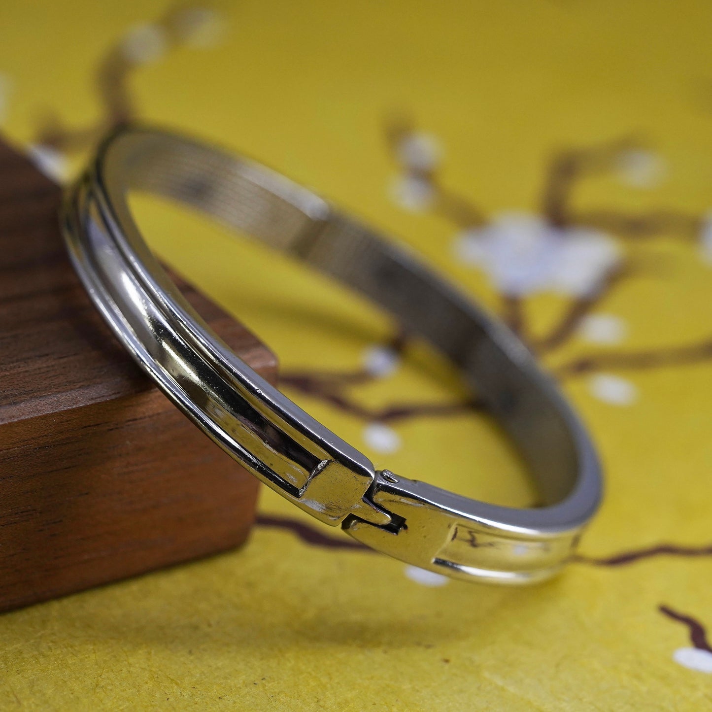 7”, Vintage minimalist sterling silver handmade bracelet, 925 hinged bangle