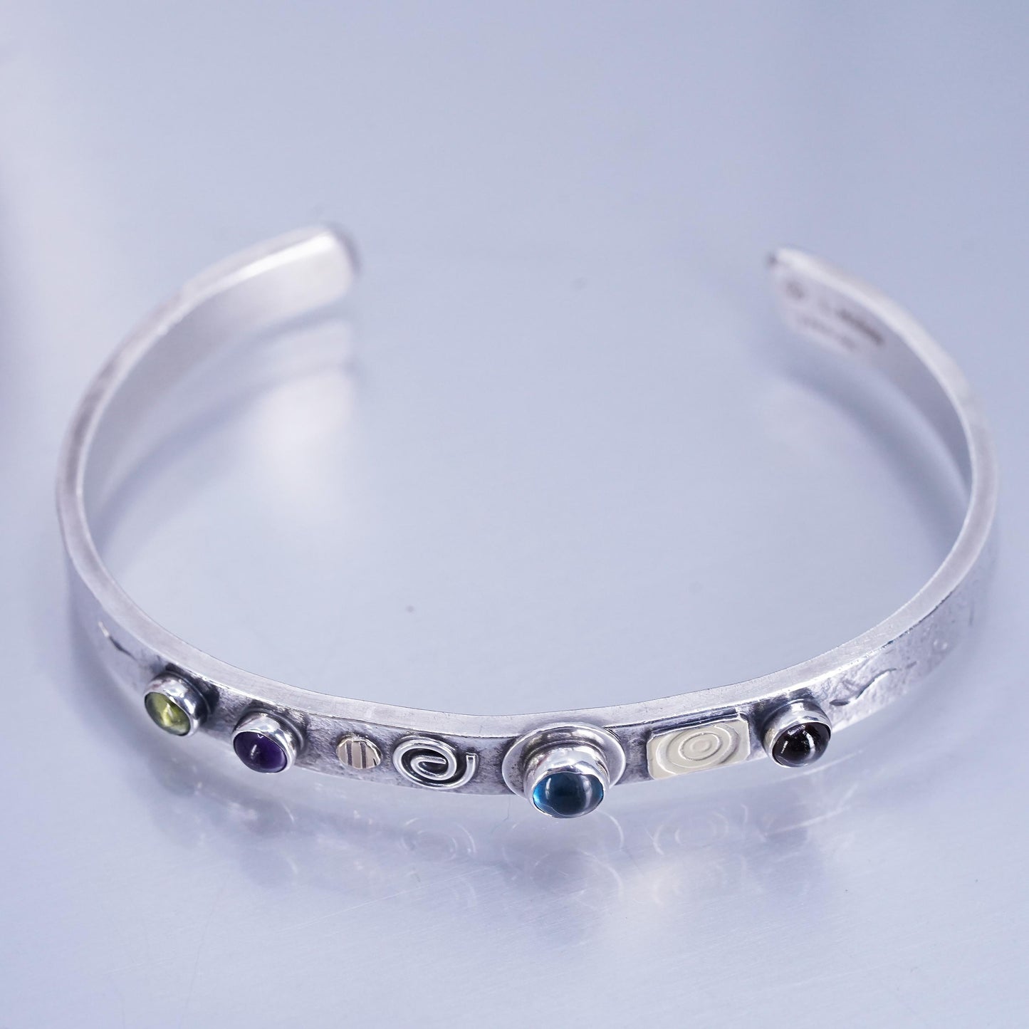 6.5”, Lucinda Moran Sterling Sterling 925 Gold Protect Gemstone Cuff Bracelet