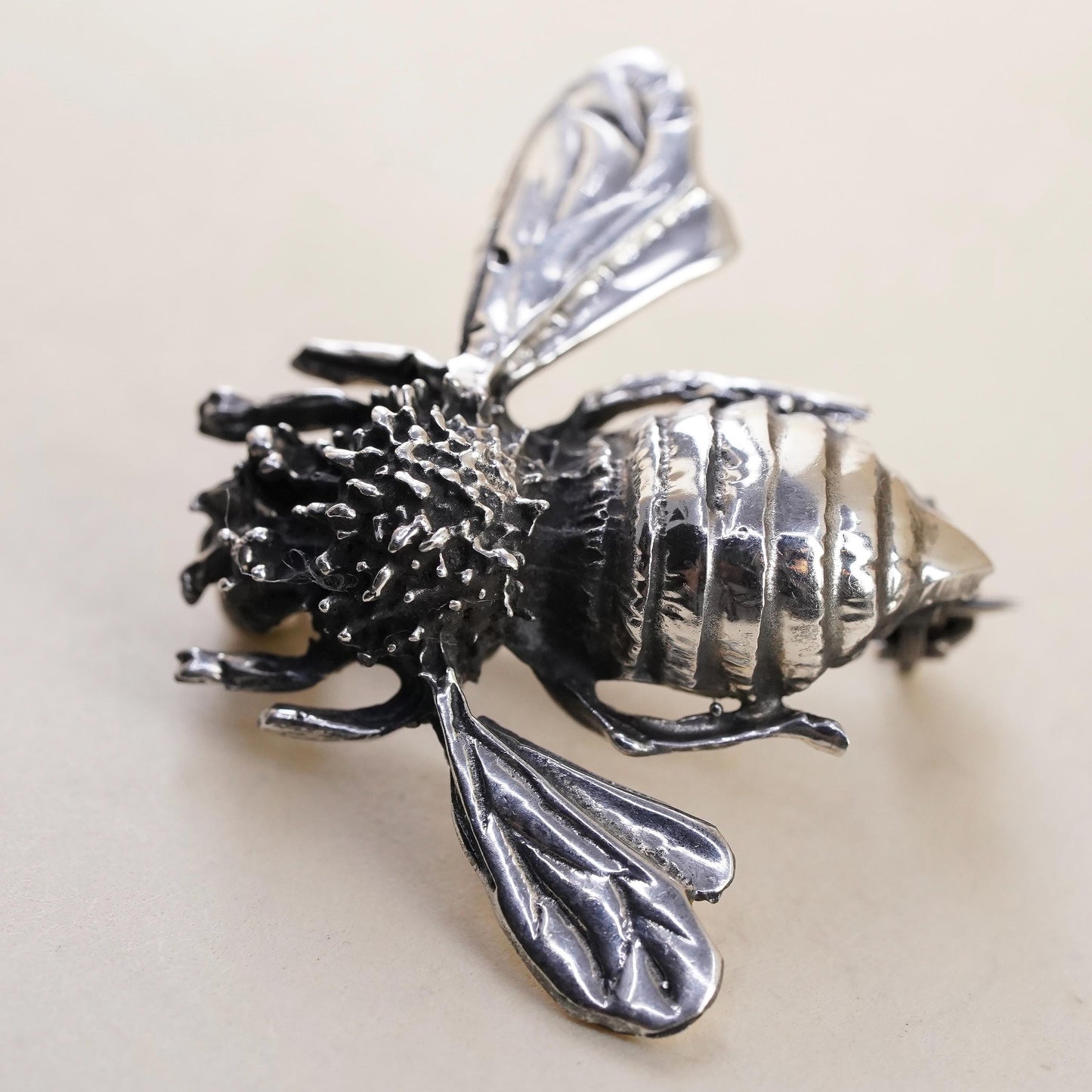 vintage Sterling silver handmade brooch, 925 silver honey bee pin