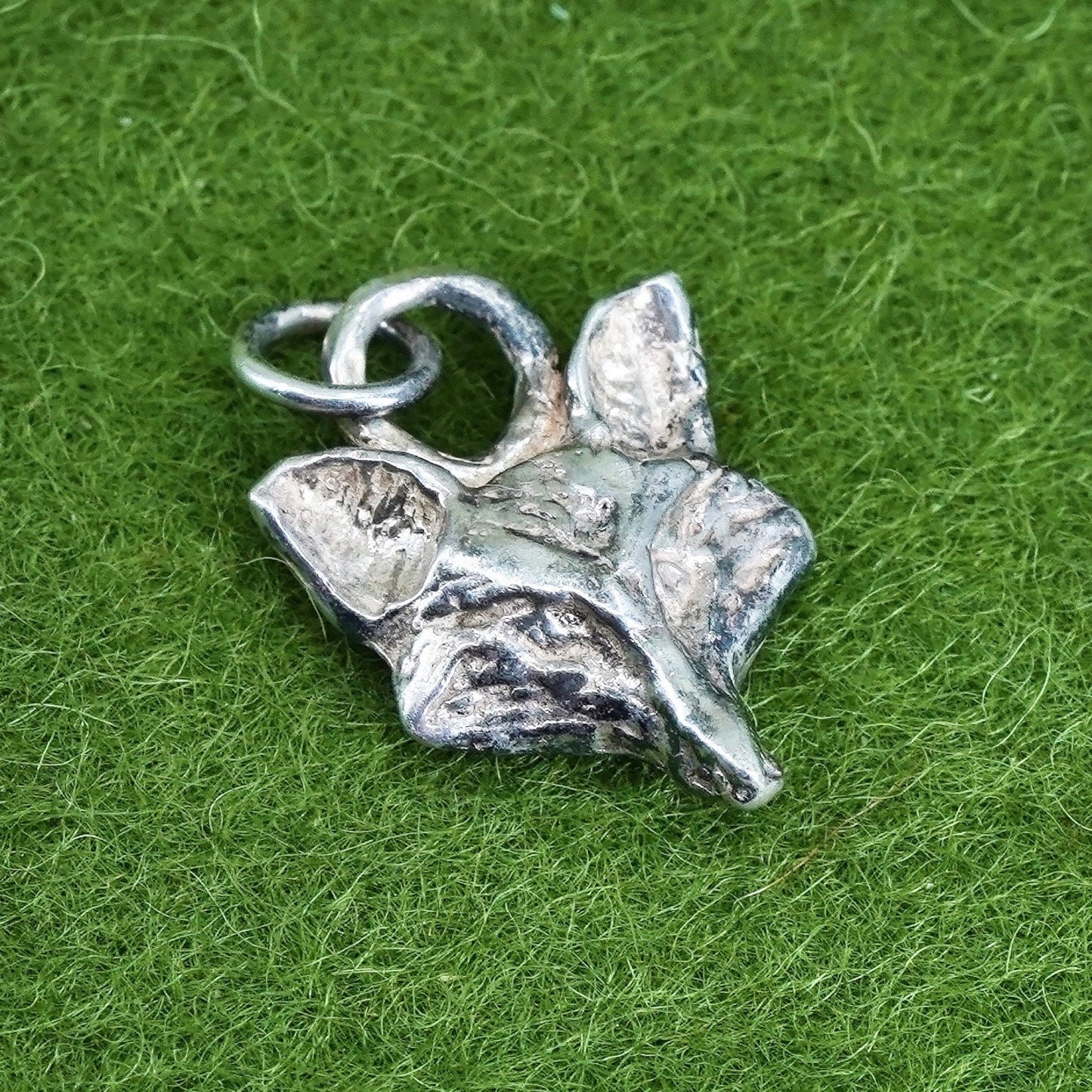 Vintage sterling silver handmade pendant, 925 silver fox head charm