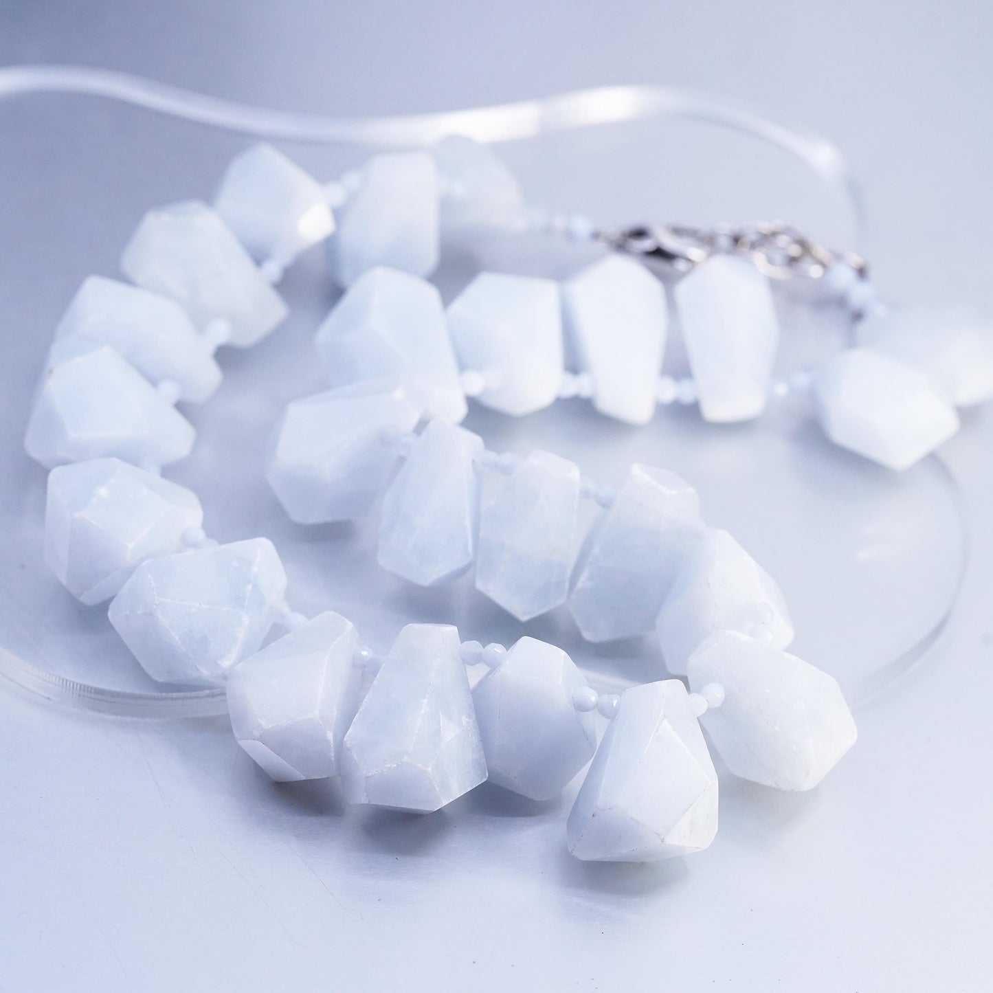 16", Vintage 925 Sterling Silver handmade necklace blue calcite nugget beads