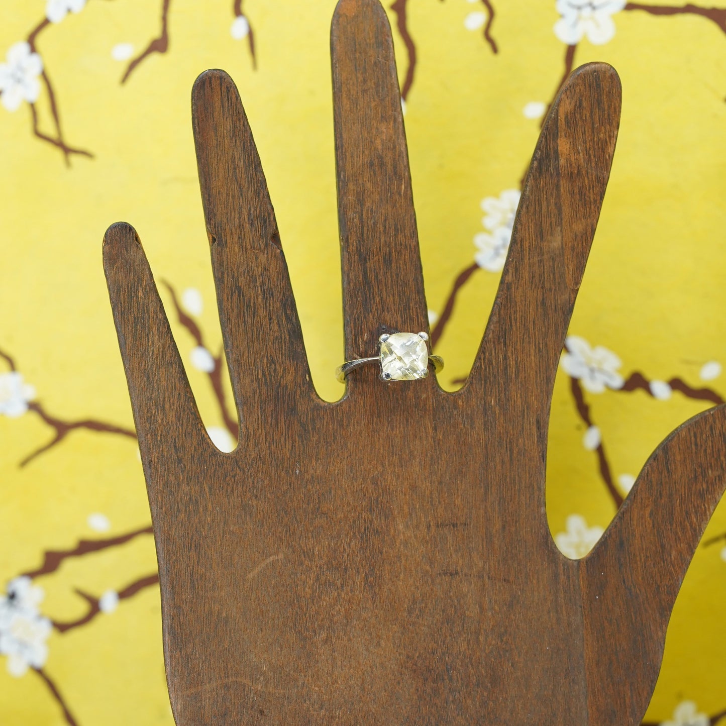 Size 7.75, vintage Sterling 925 silver handmade statement ring with citrine