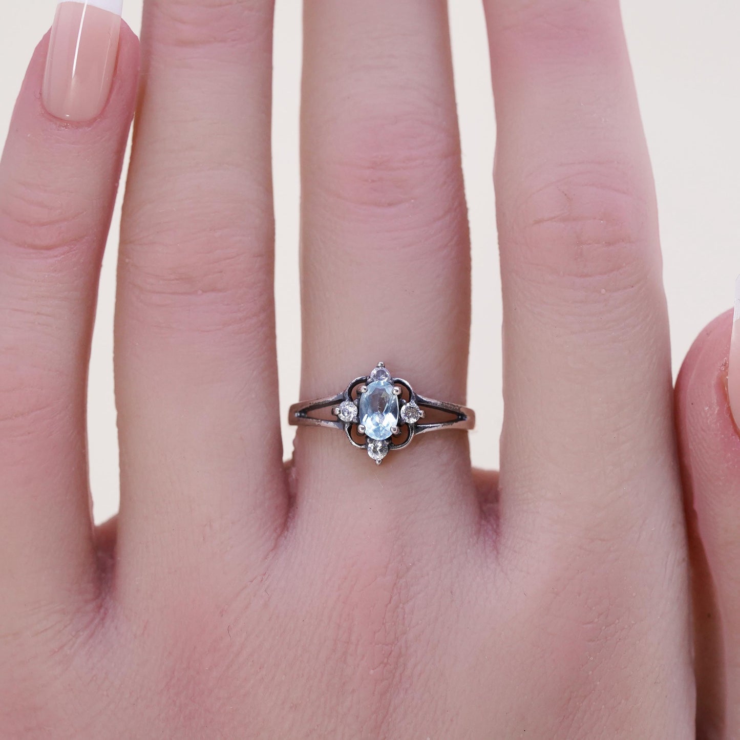 Size 6, vintage sterling silver handmade ring, 925 with blue topaz