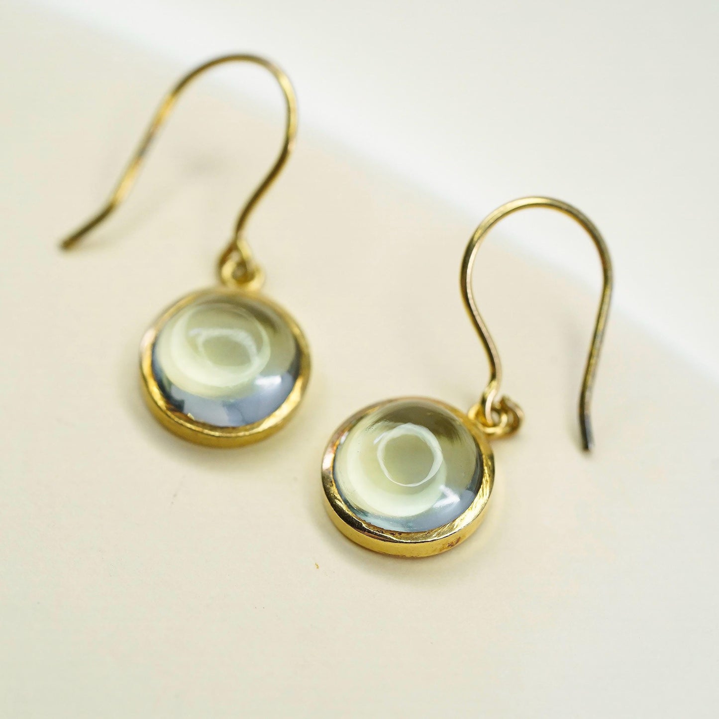 Vintage vermeil gold over sterling 925 silver earrings with green glass