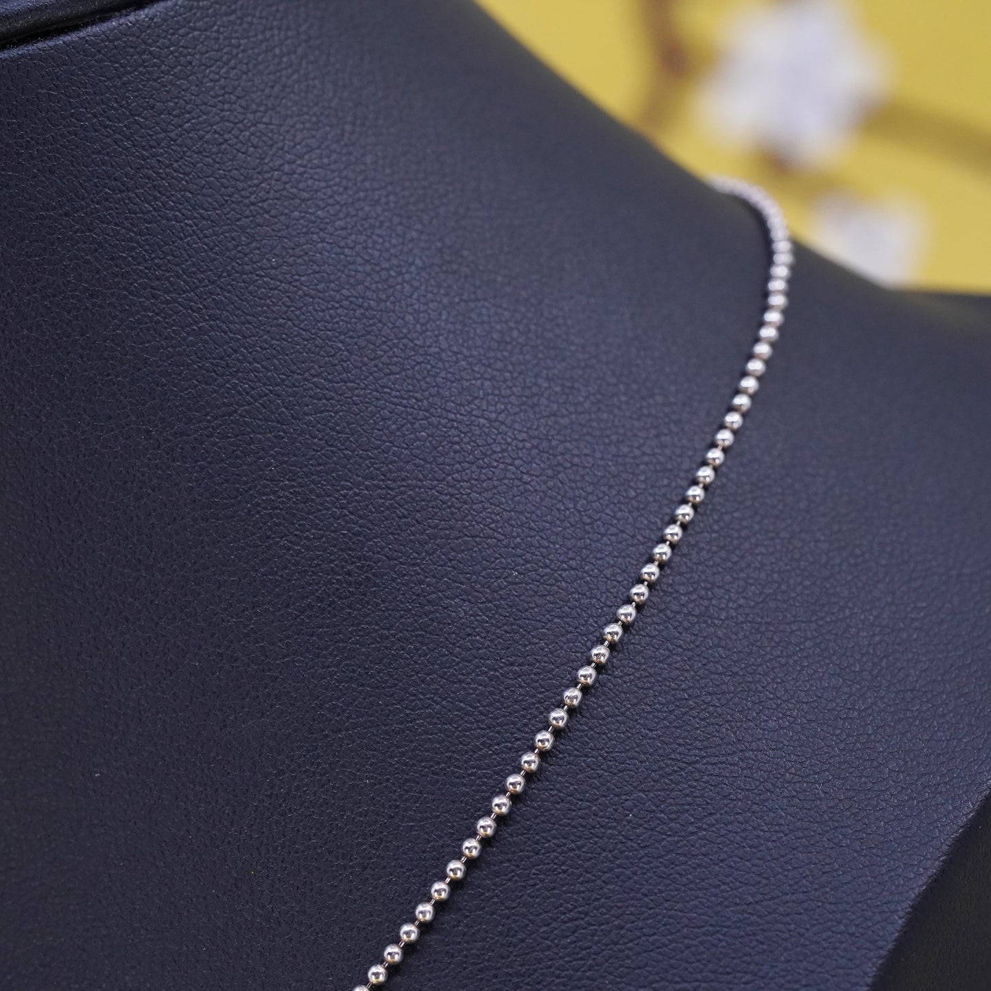 16”, 1mm, vintage Sterling silver beads necklace, Italy 925 curb chain beads