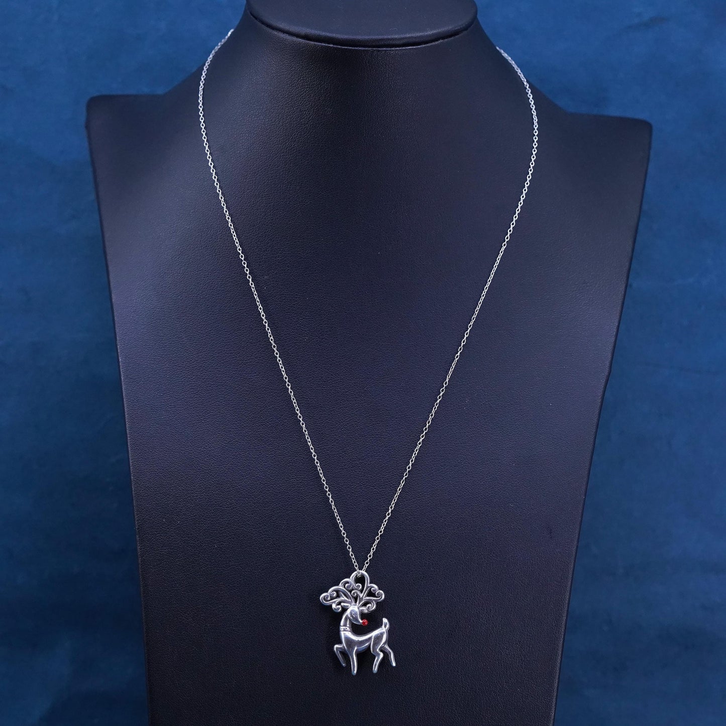 18” 1mm, vintage Sterling silver Pearl necklace, 925 circle chain deer pendant
