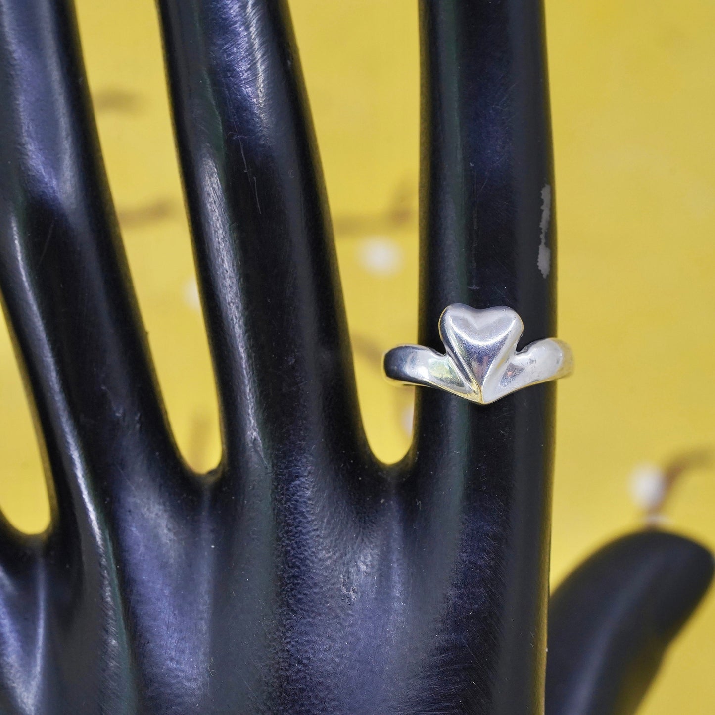 Size 5, Sterling silver handmade ring, 925 stackable band with heart and cross