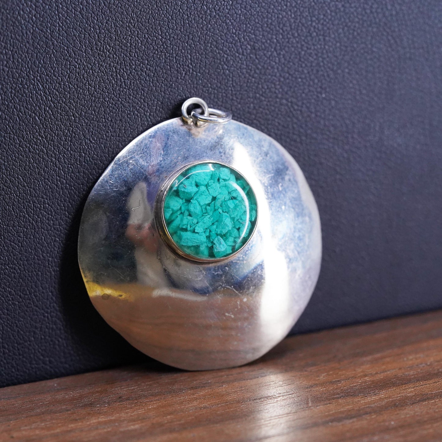 Vintage Sterling silver handmade pendant with circle turquoise