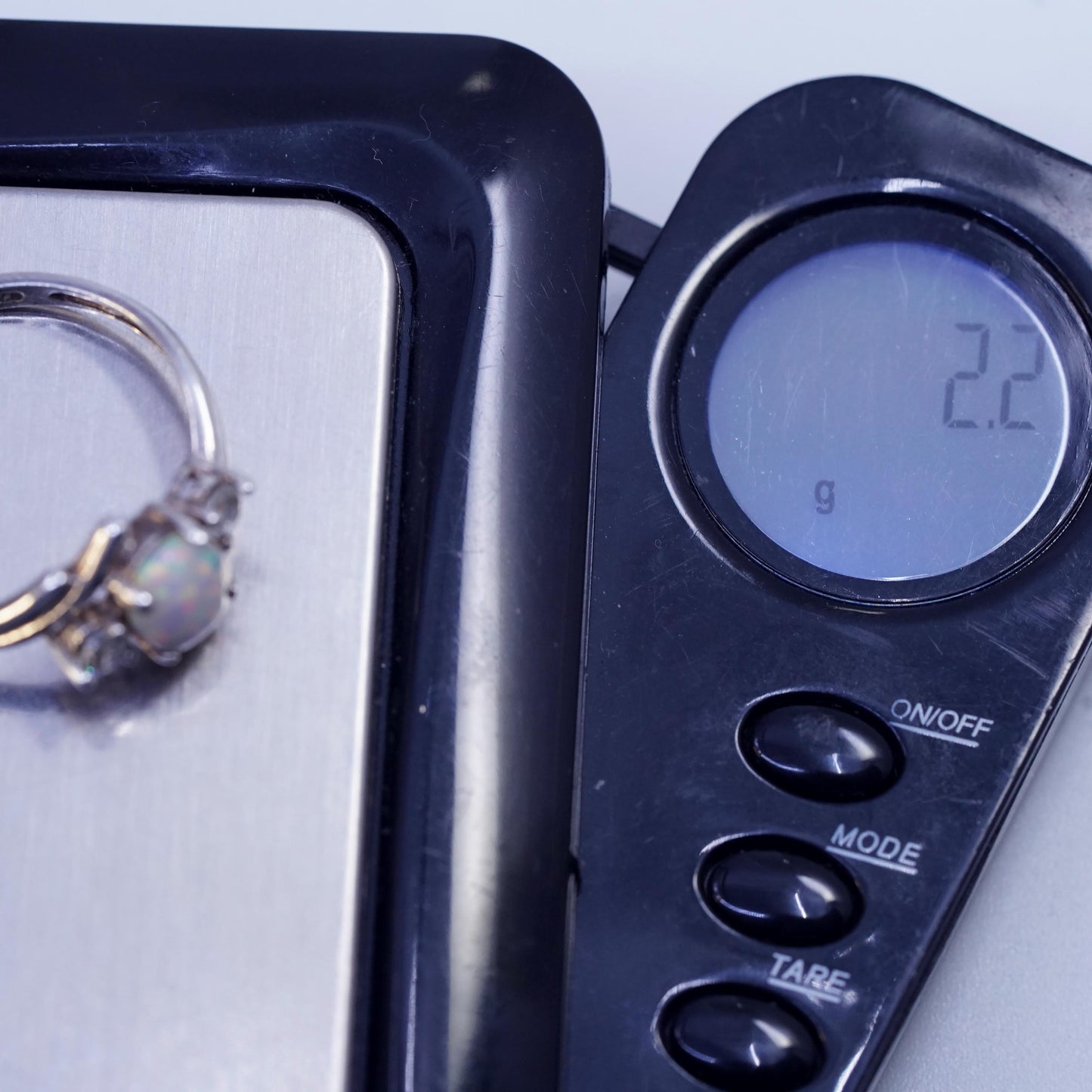 Size 9.5, vintage Sterling Silver opal Ring with cz details