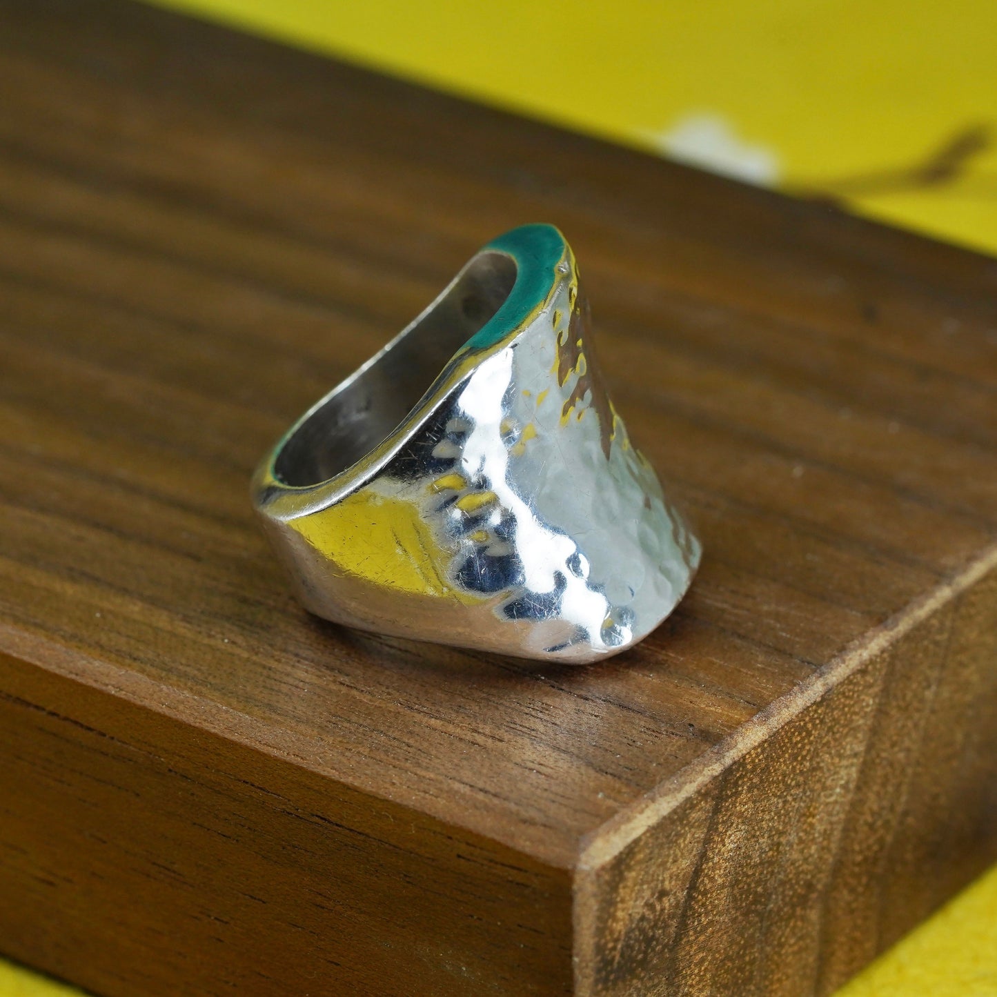 Size 5.25, vintage Sterling silver handmade ring, hammered 925 wide band