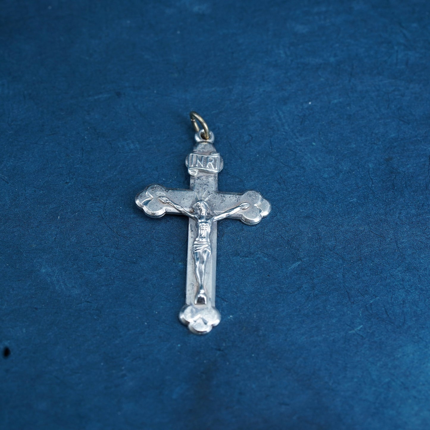 Vintage Sterling silver handmade pendant, 925 cross with Relief Jesus