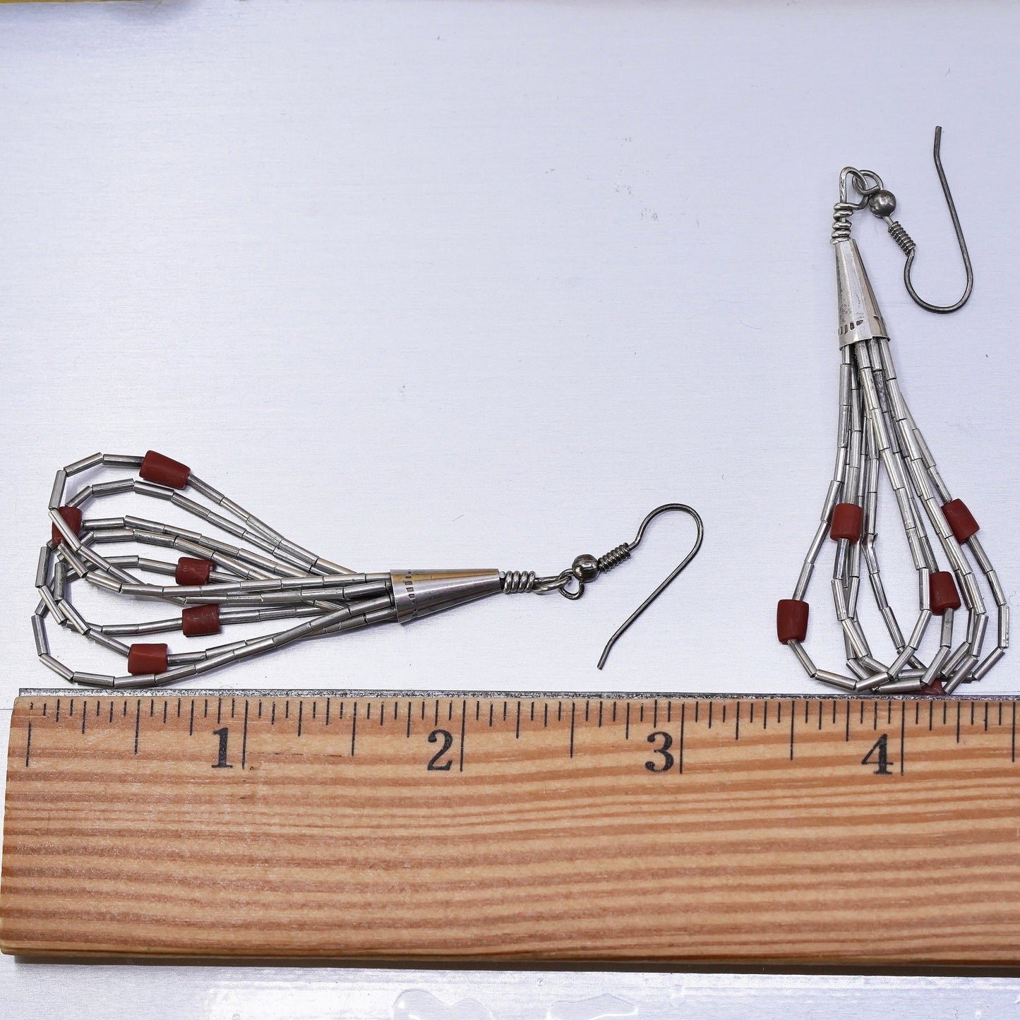 Native American southwestern Sterling 925 earrings, Mexican liquid silver coral