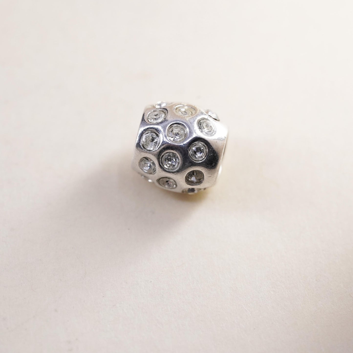 Vintage sterling silver handmade pendant, 925 bead charm with cluster cz
